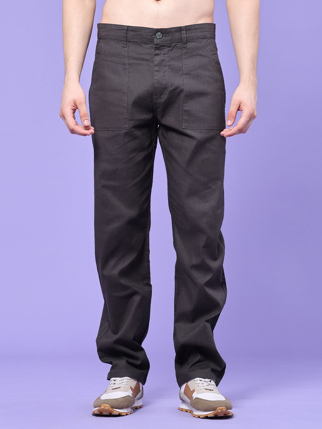 limeroad Men Straight Fit Green Cotton Blend Trousers-picture-35