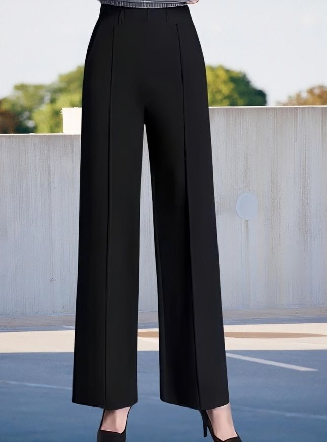Women Flared Black Cotton Blend Trousers-image-12
