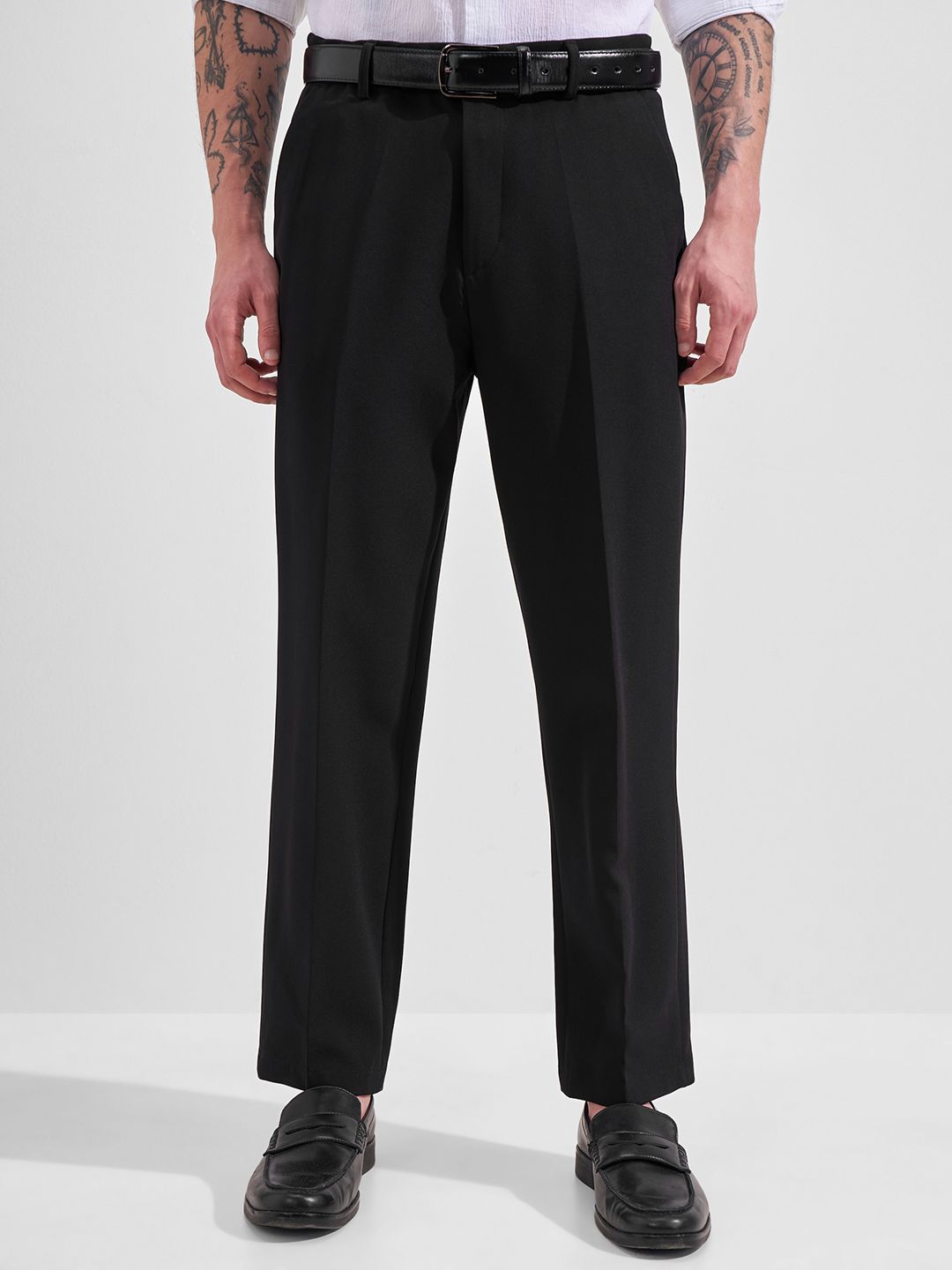 highlander Men Slim Fit Black Pure Cotton Trousers-picture-12