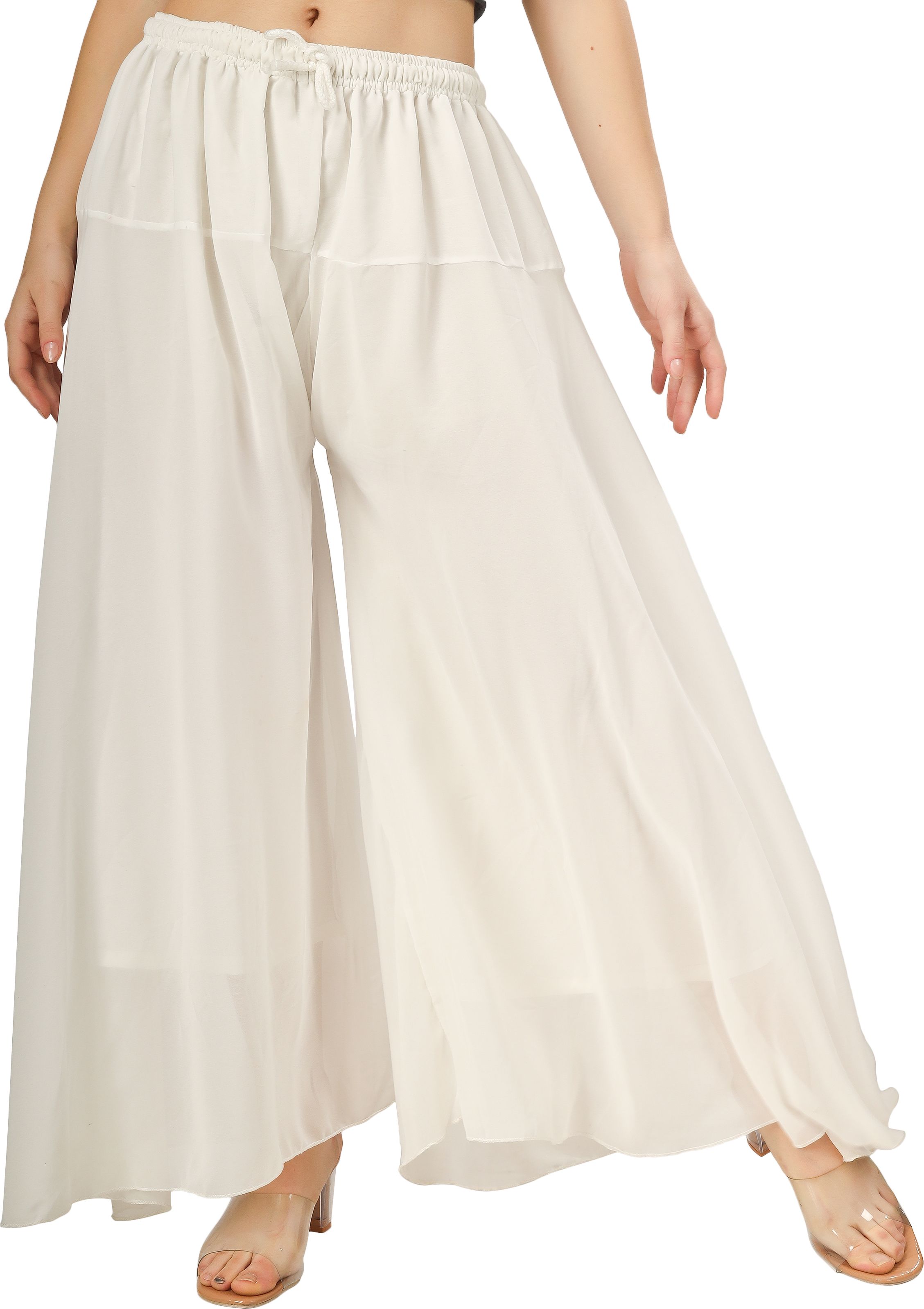 Women Relaxed White Georgette Trousers-image-16