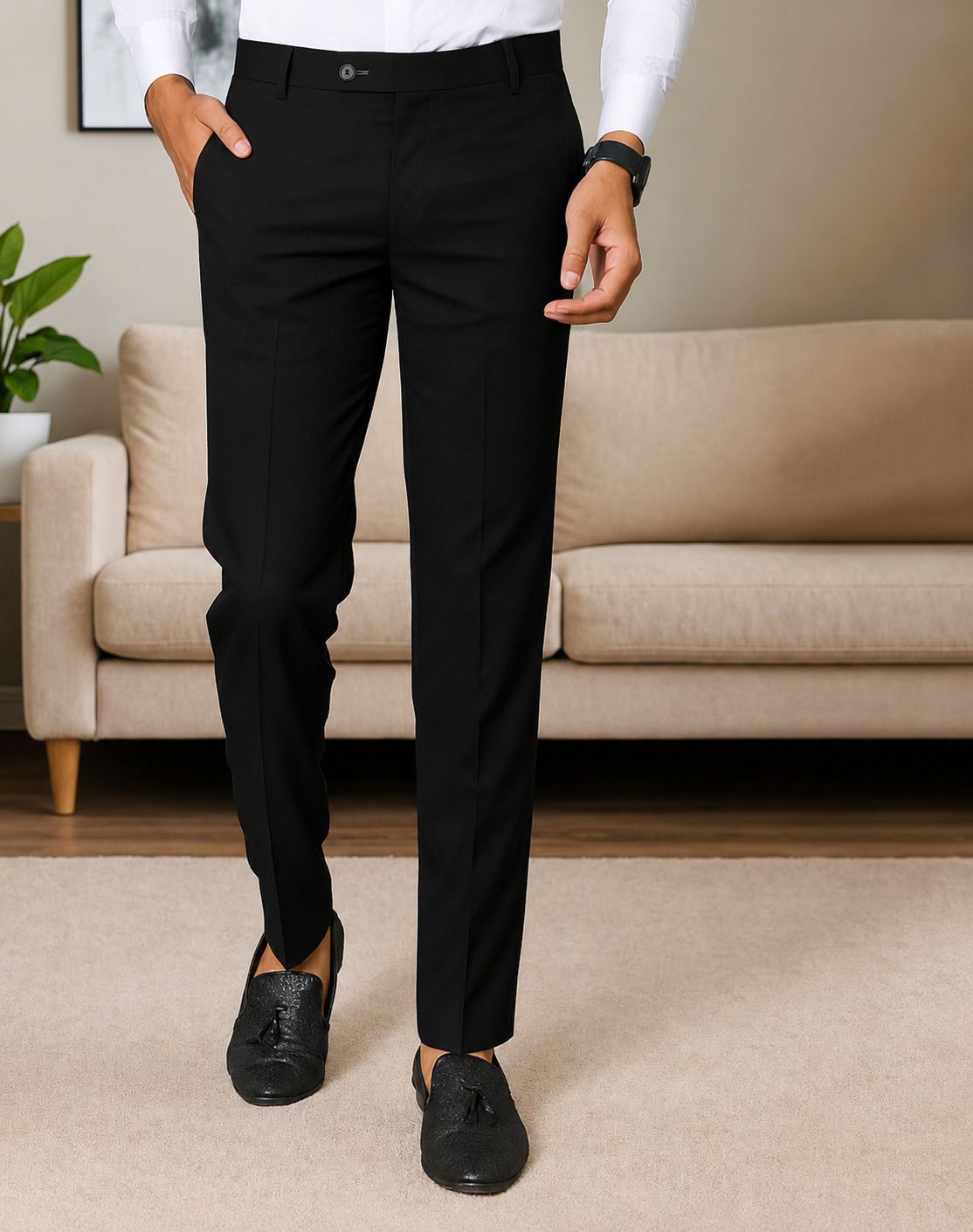Relaxed Men Black Polycotton Trousers-image-9