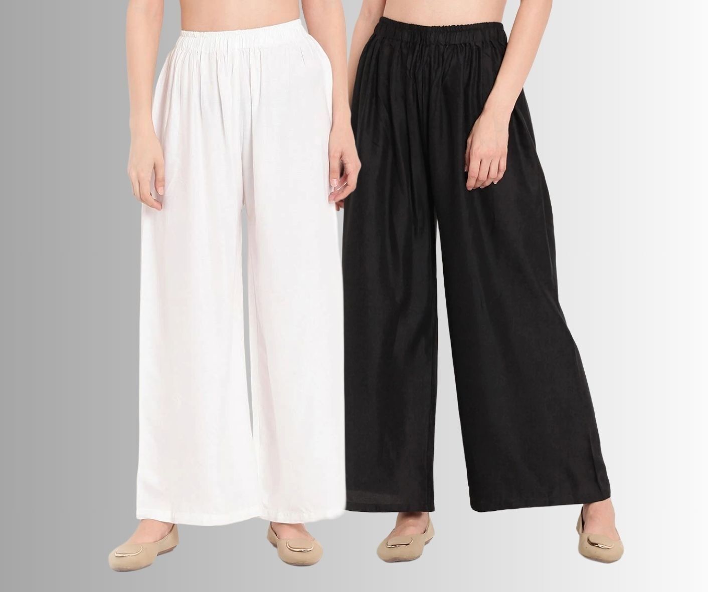 zayanqa Pack of 2 Women Flared White, Black Cotton Blend Trousers-picture-13