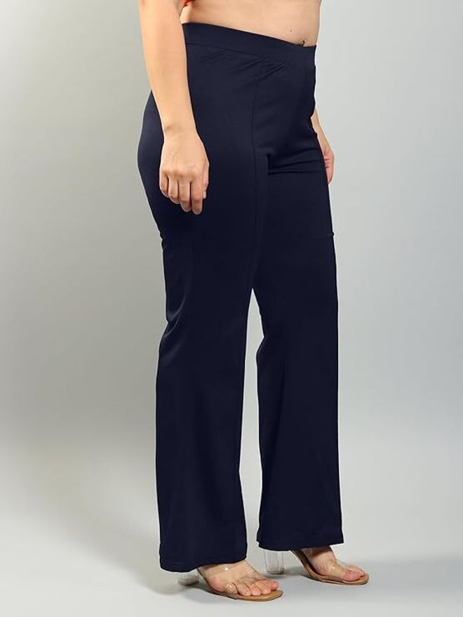 fashion plus point Women Regular Fit Dark Blue Cotton Blend Trousers-picture-21