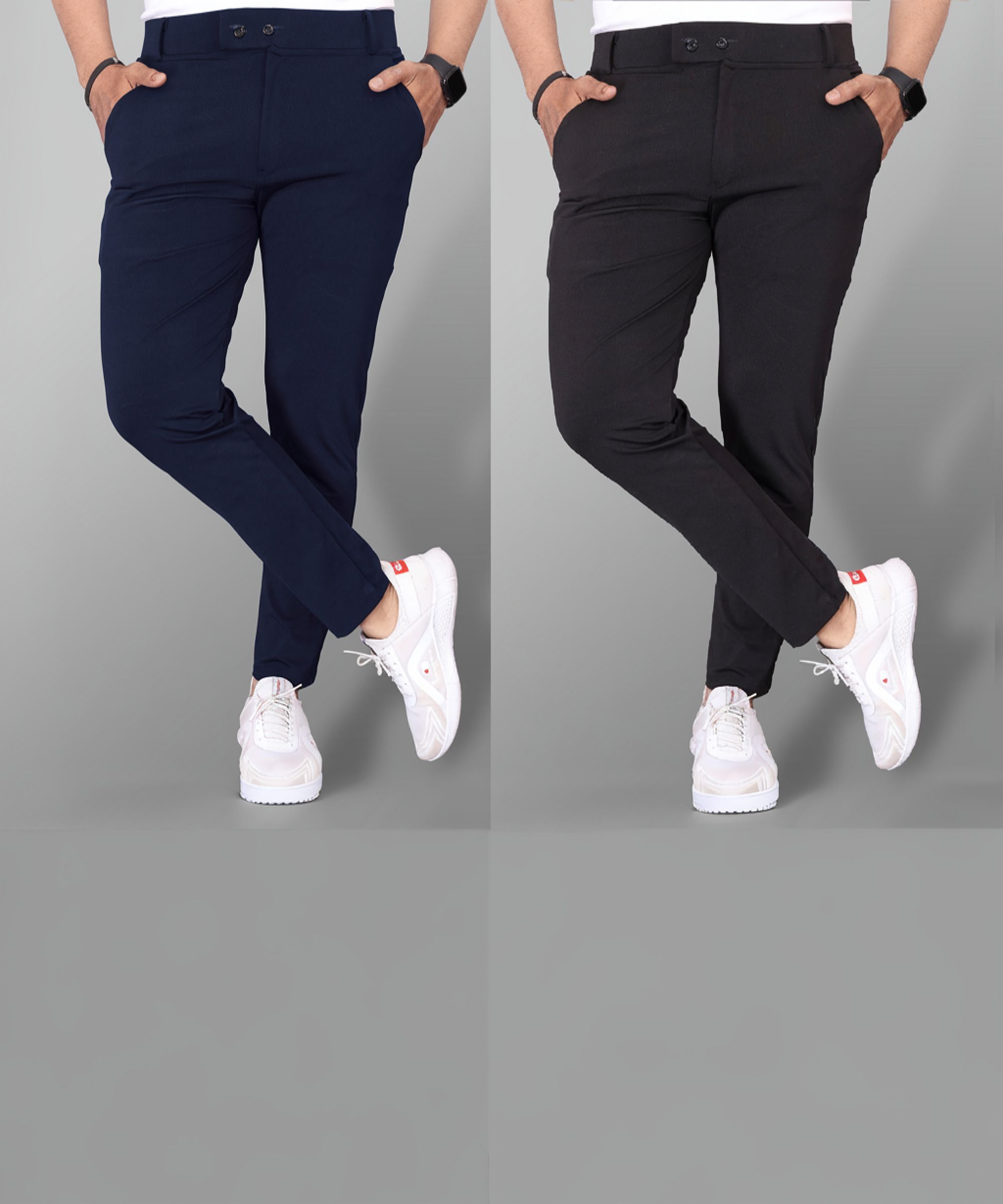 miramichi Pack of 2 Men Regular Fit Silver Lycra Blend Trousers-picture-25