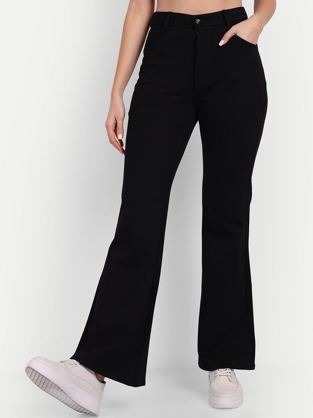 broadstar Women Flared Black Lycra Blend Trousers-picture-44