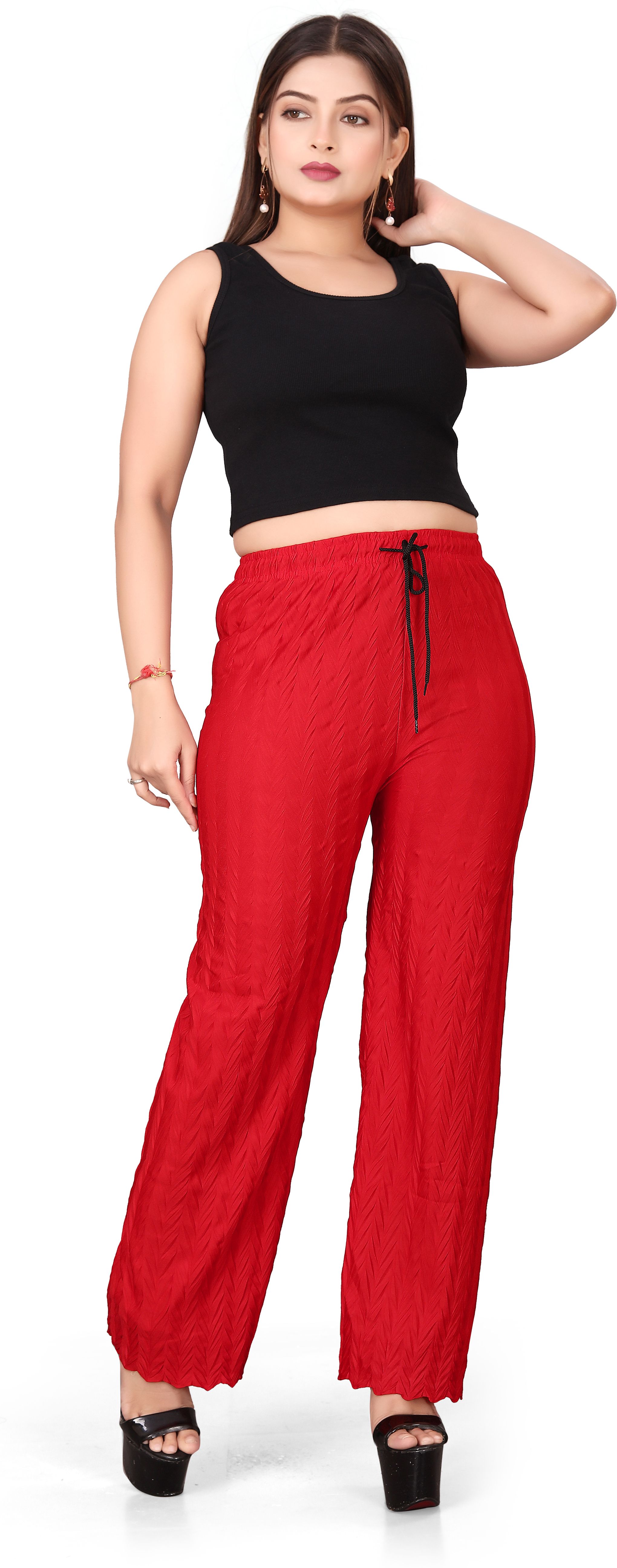 vastvik fashion Women Flared Red Lycra Blend Trousers-picture-25
