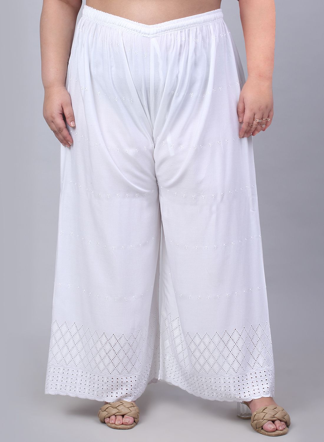 Women Flared White Viscose Rayon Trousers-image-43