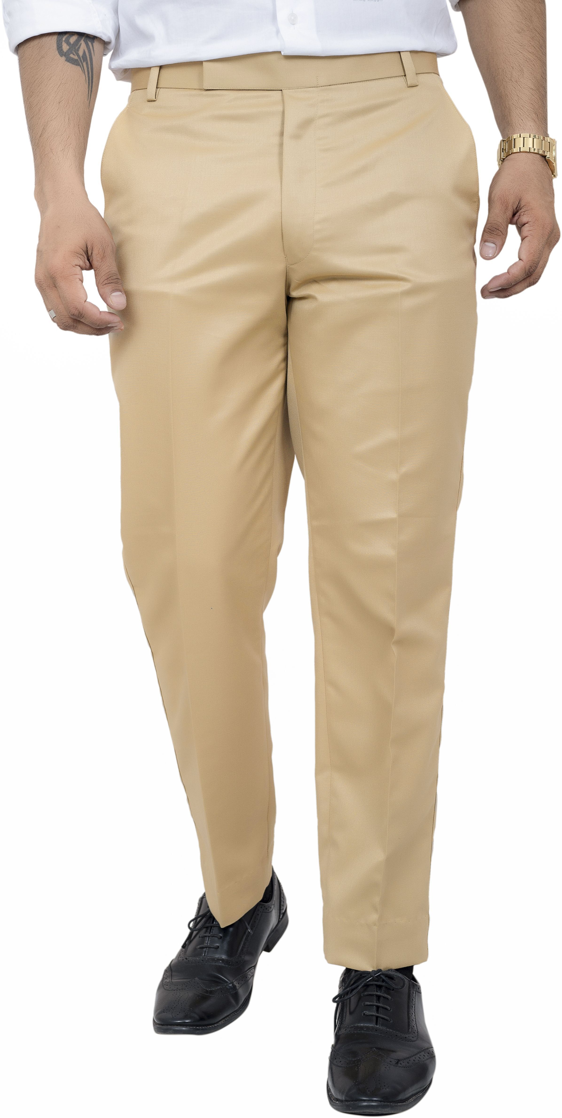 Men Regular Fit Khaki Cotton Blend Trousers-image-9