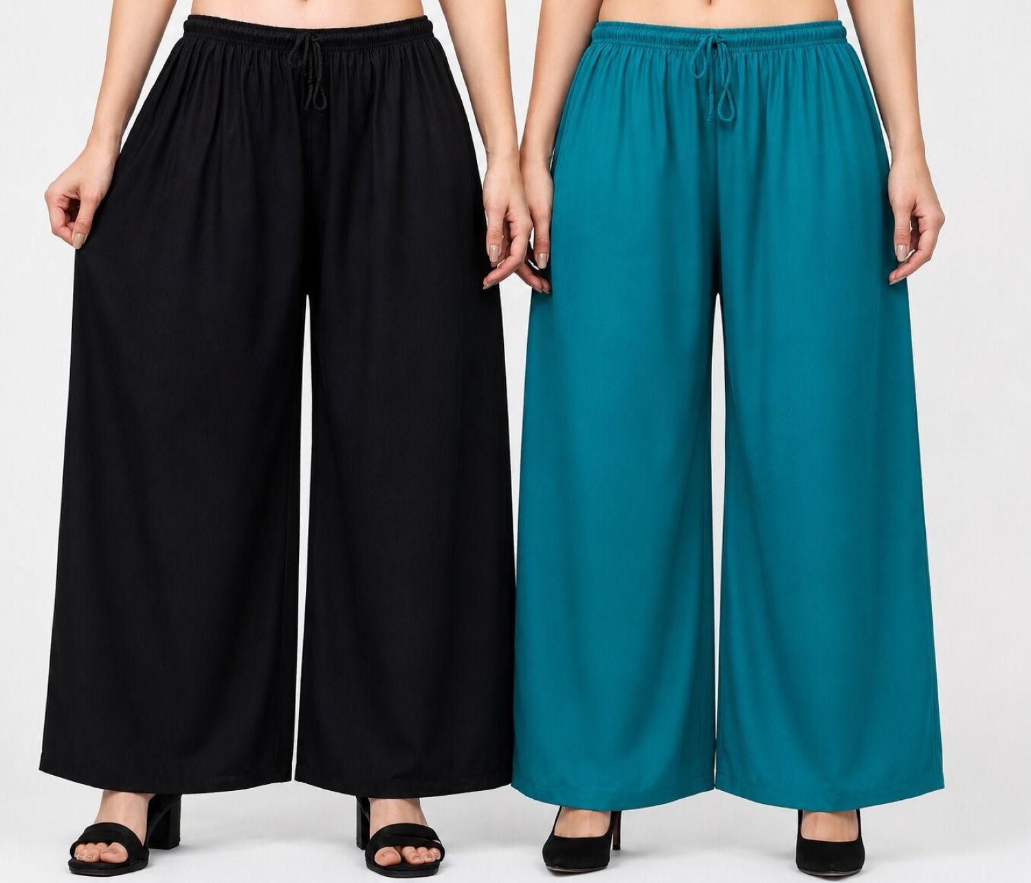 aura glam Pack of 2 Women Loose Fit Multicolor Viscose Rayon Trousers-picture-18