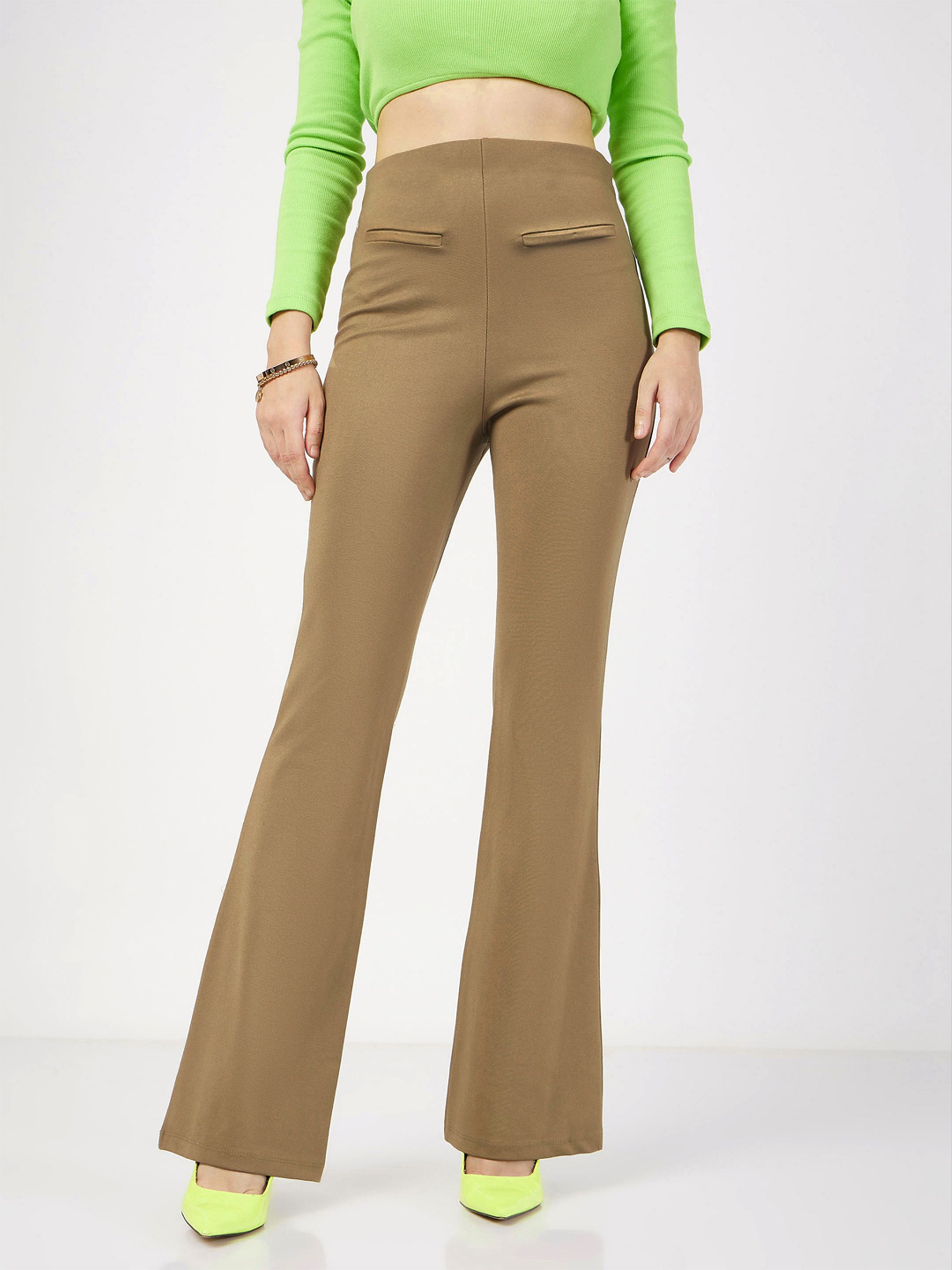 sassafras Women Slim Fit Beige Viscose Rayon Trousers-picture-29