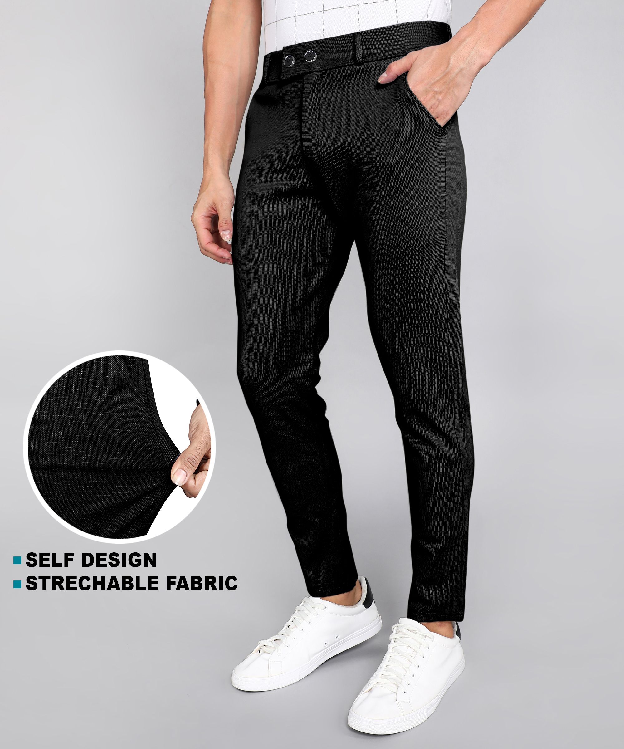 indiclub Men Relaxed Black Lycra Blend Trousers-picture-32