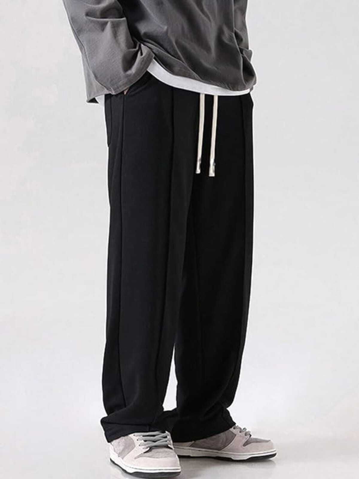 Men Loose Fit Black Linen Blend Trousers
