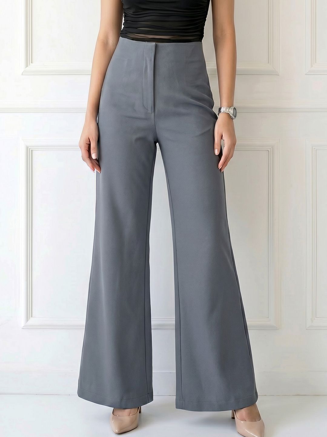 addyvero Women Loose Fit Grey Polyester Trousers-picture-21