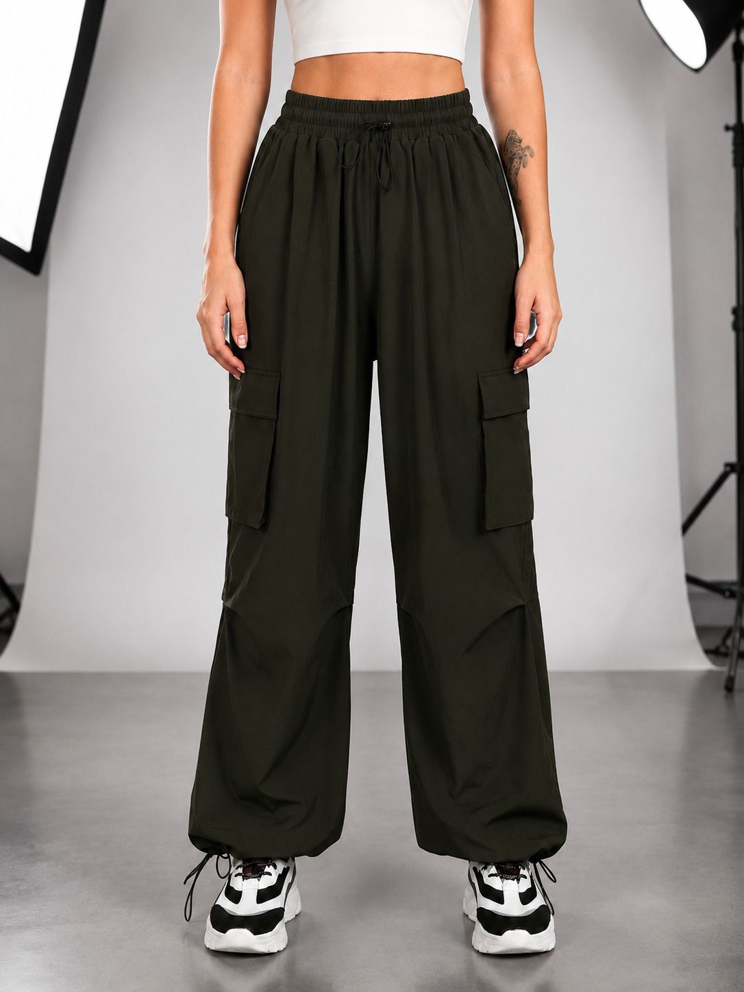 Women Relaxed Green Polyester Trousers-image-11