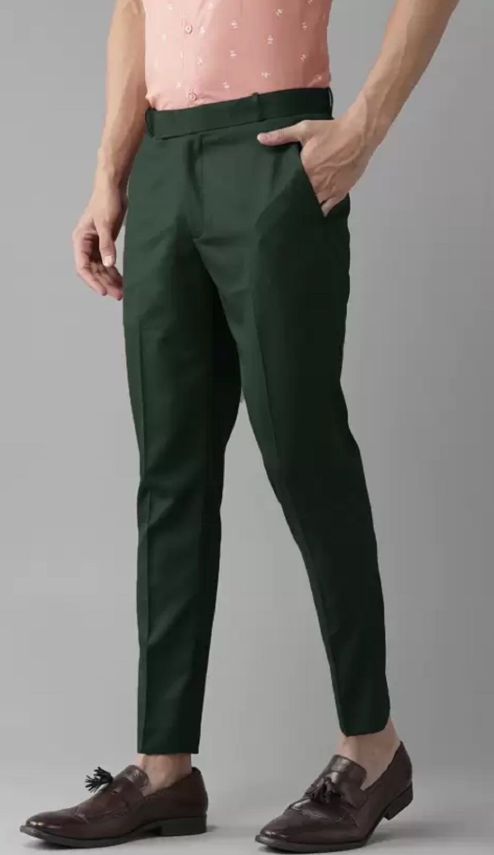 Men Slim Fit Green Cotton Blend Trousers-image-39