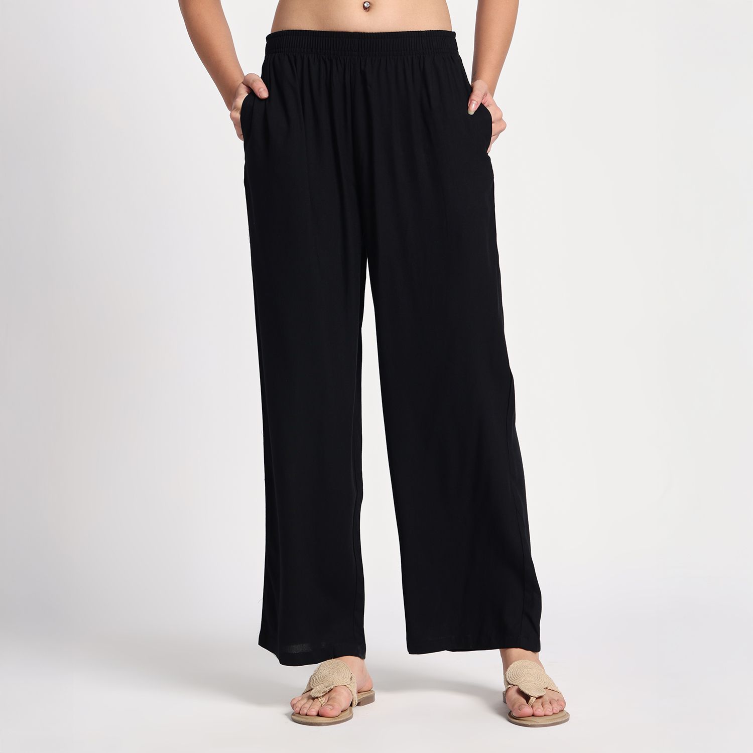 vivika Women Straight Fit Black Viscose Rayon Trousers-picture-13