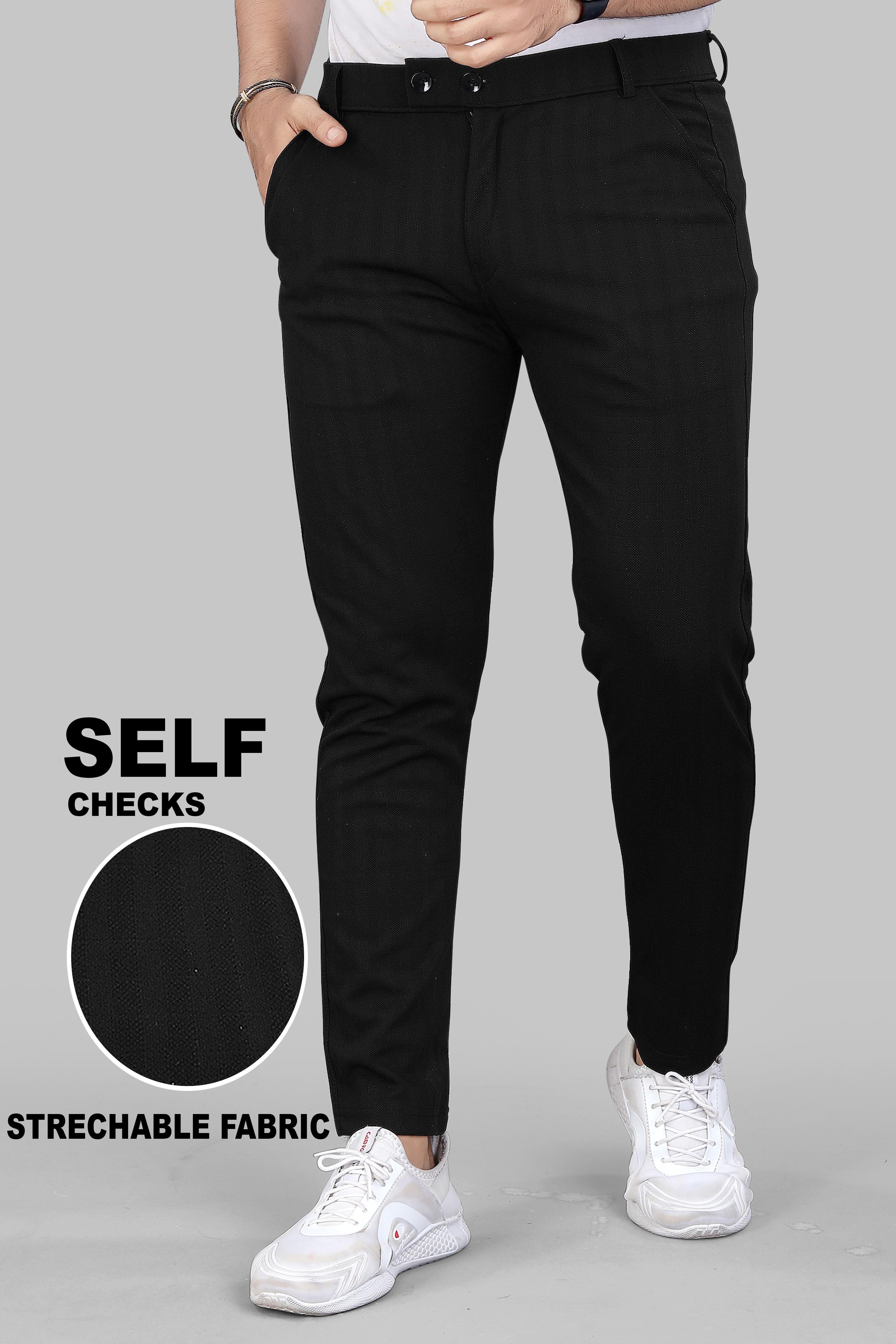 indiclub Men Regular Fit Black Cotton Blend Trousers-picture-27