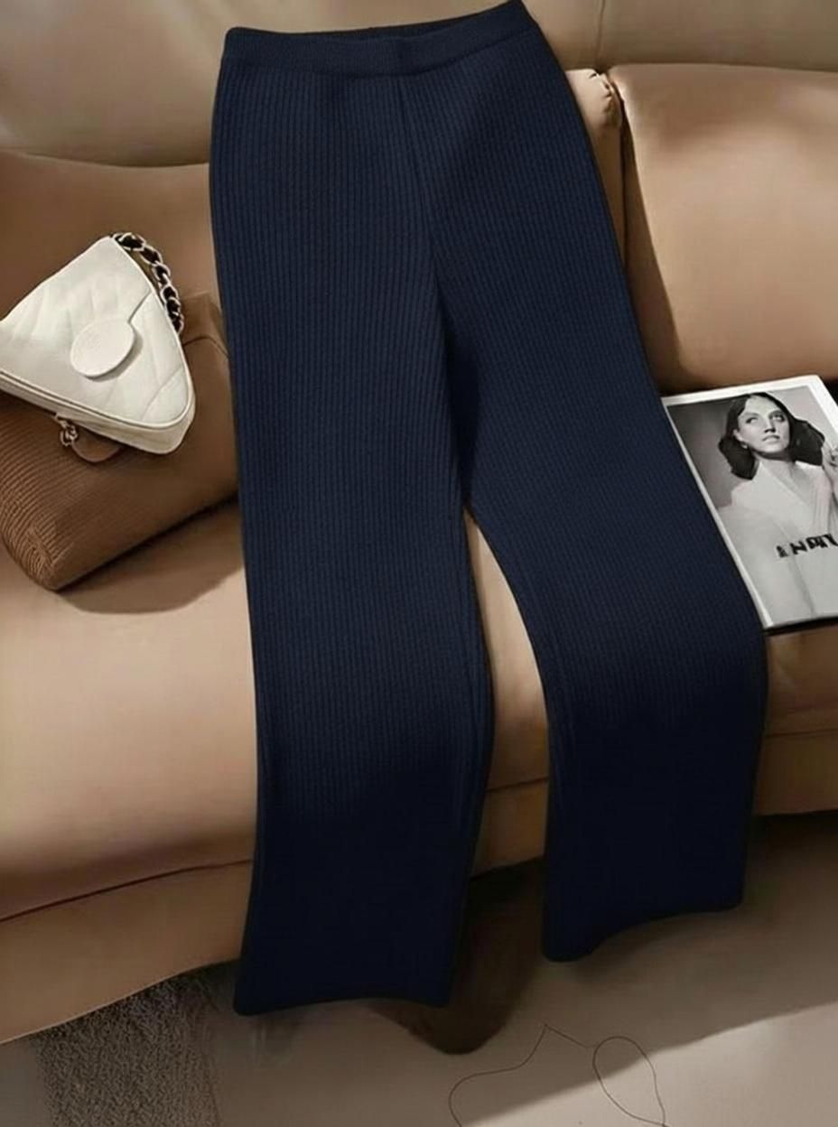 fabflee Women Regular Fit Blue Cotton Blend Trousers-picture-3