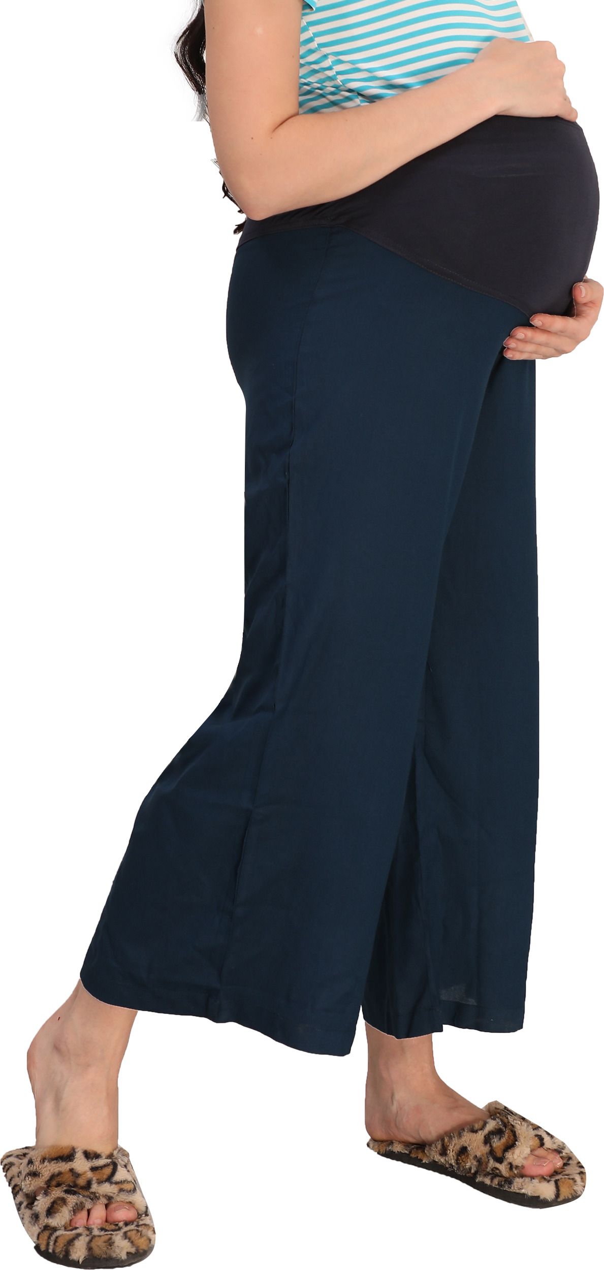 Women Flared Blue Viscose Rayon Trousers-image-28