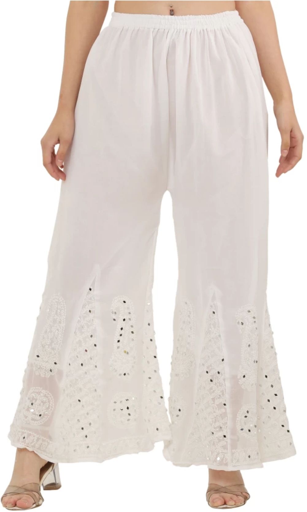 Women Regular Fit White Georgette Trousers