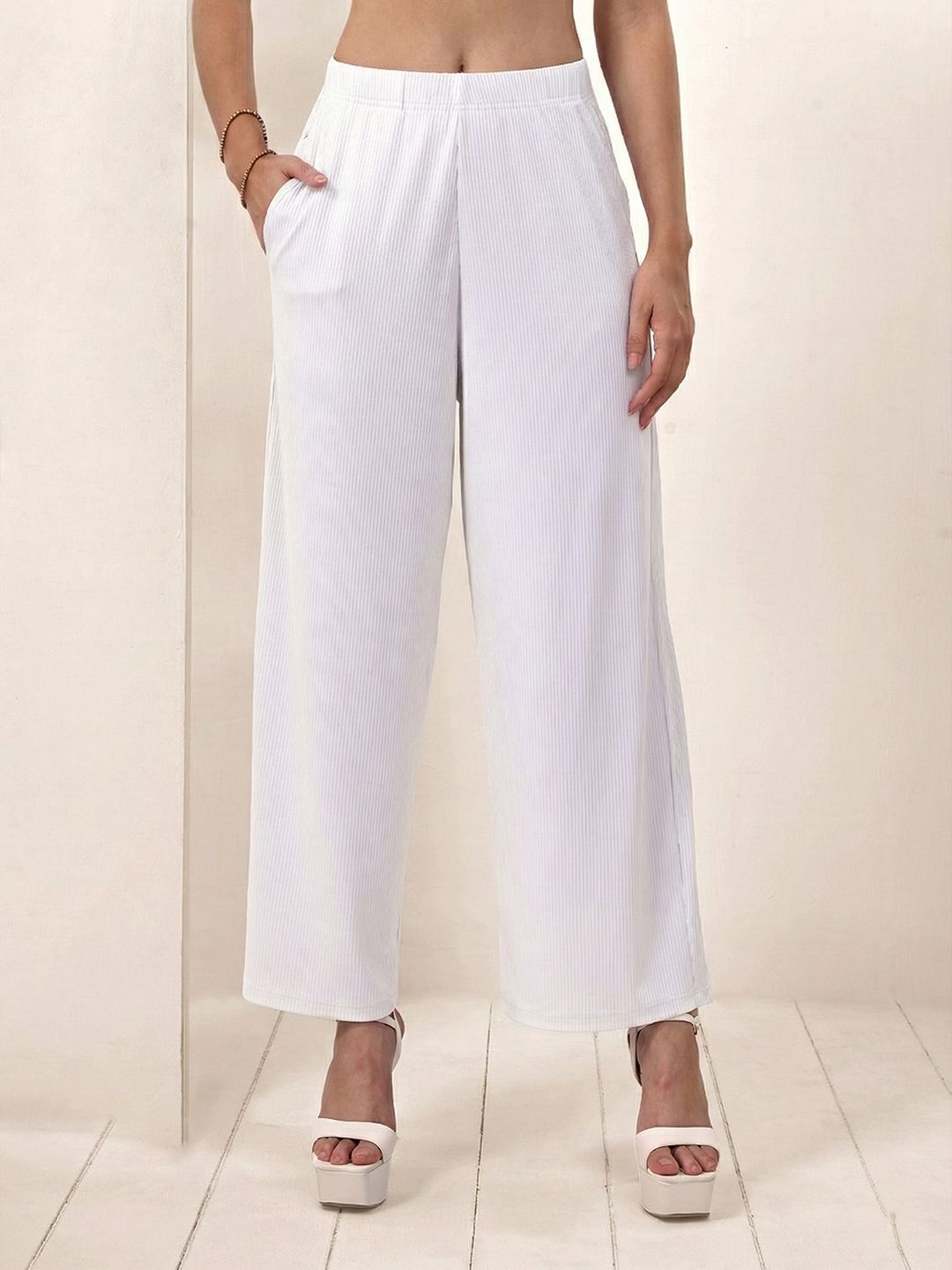lyra Women Regular Fit White Polycotton Trousers-picture-42