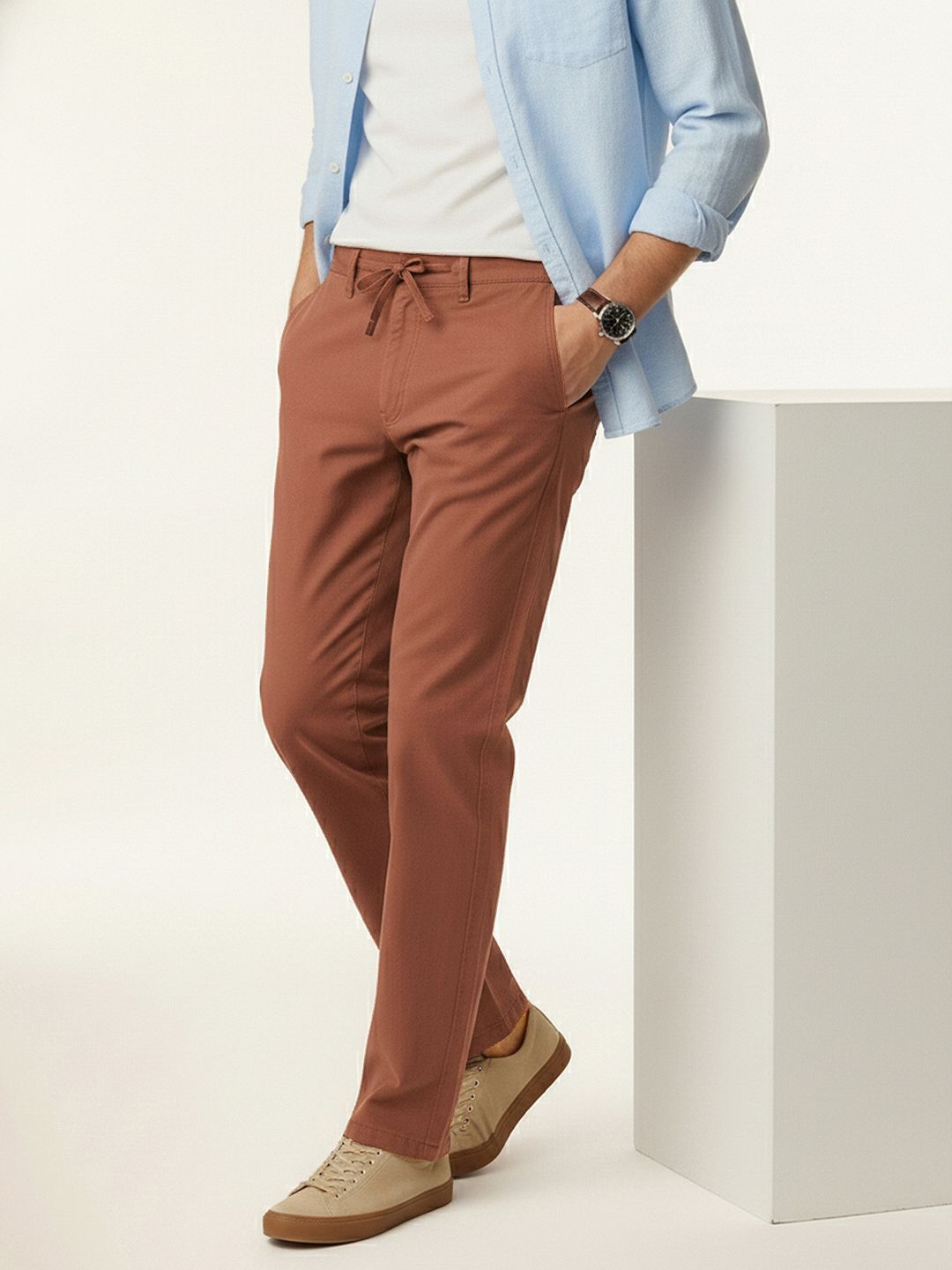 nautica Men Slim Fit Red Pure Cotton Trousers-picture-17