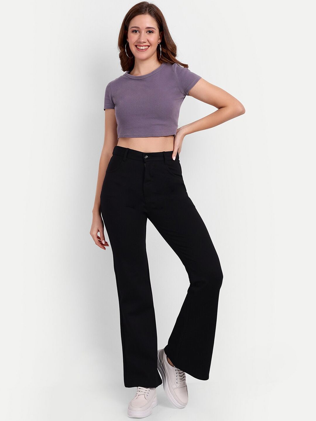 broadstar Women Flared Black Lycra Blend Trousers-picture-32