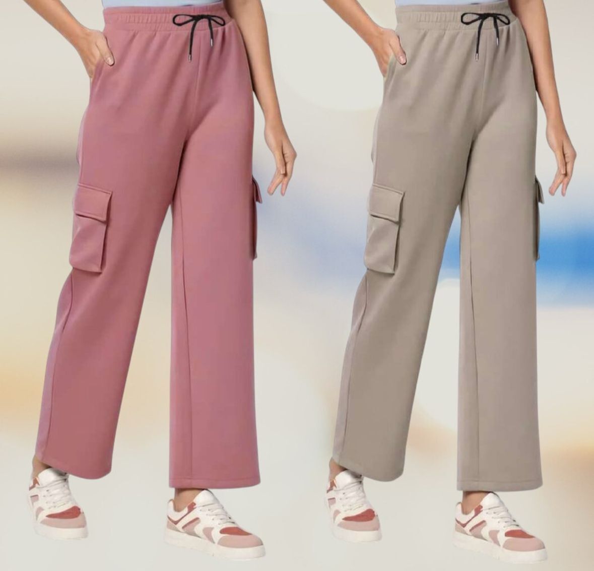 dresvia Pack of 2 Women Regular Fit Beige, Purple Cotton Blend Trousers-picture-21
