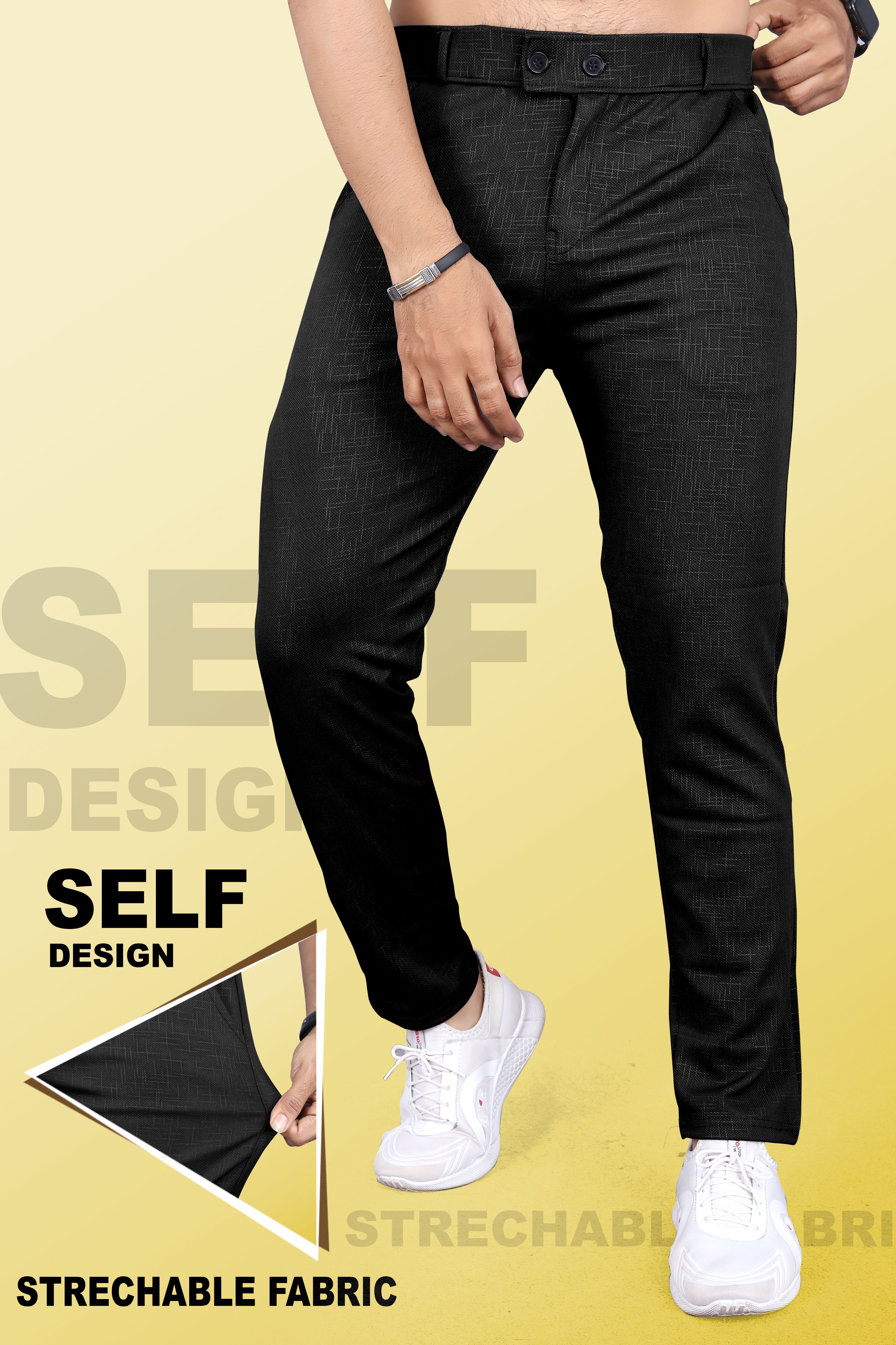 indiclub Men Slim Fit Black Linen Blend Trousers-picture-17