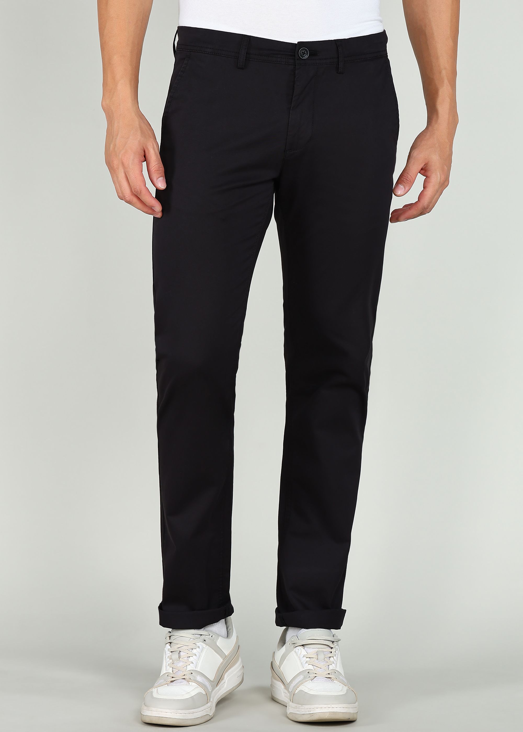 peter england Men Regular Fit Black Cotton Blend Trousers-picture-21