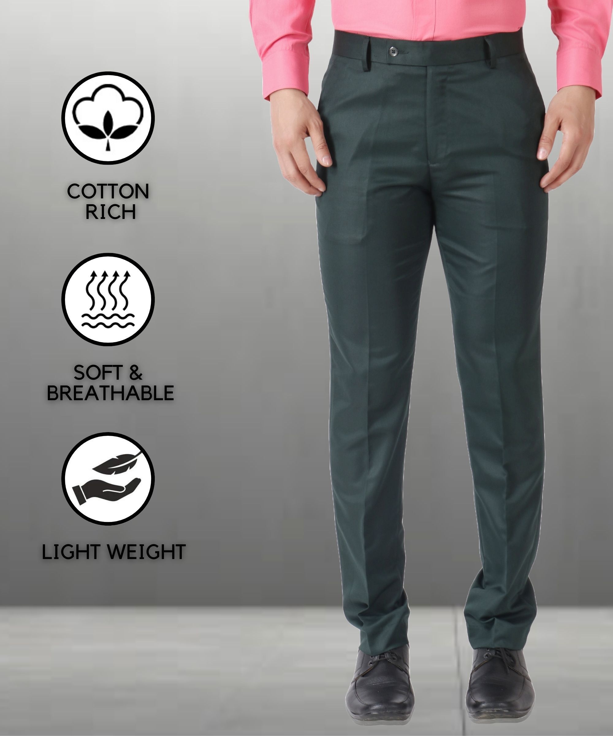 maleno Men Slim Fit Dark Green Cotton Blend Trousers-picture-12