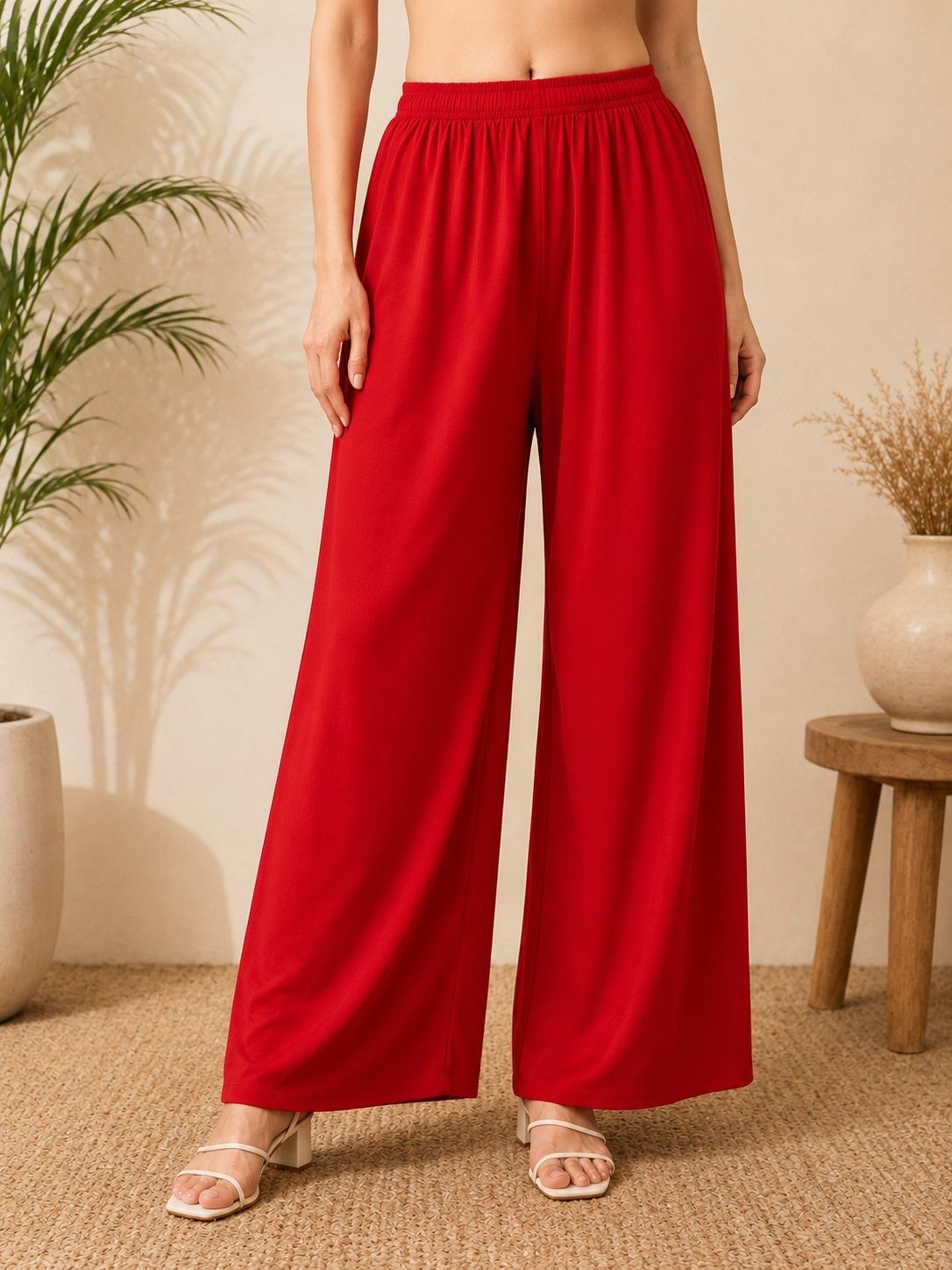 chhote nawab Women Loose Fit Red Pure Cotton Trousers-picture-0