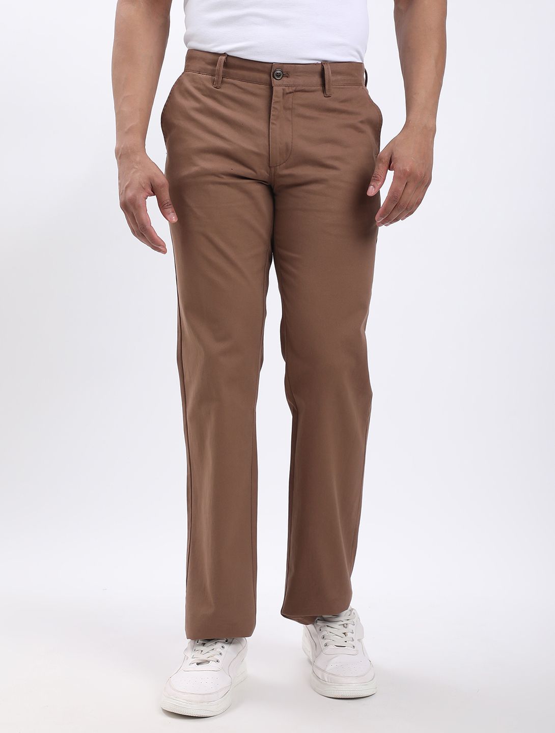 indian terrain Men Regular Fit Brown Pure Cotton Trousers-picture-31