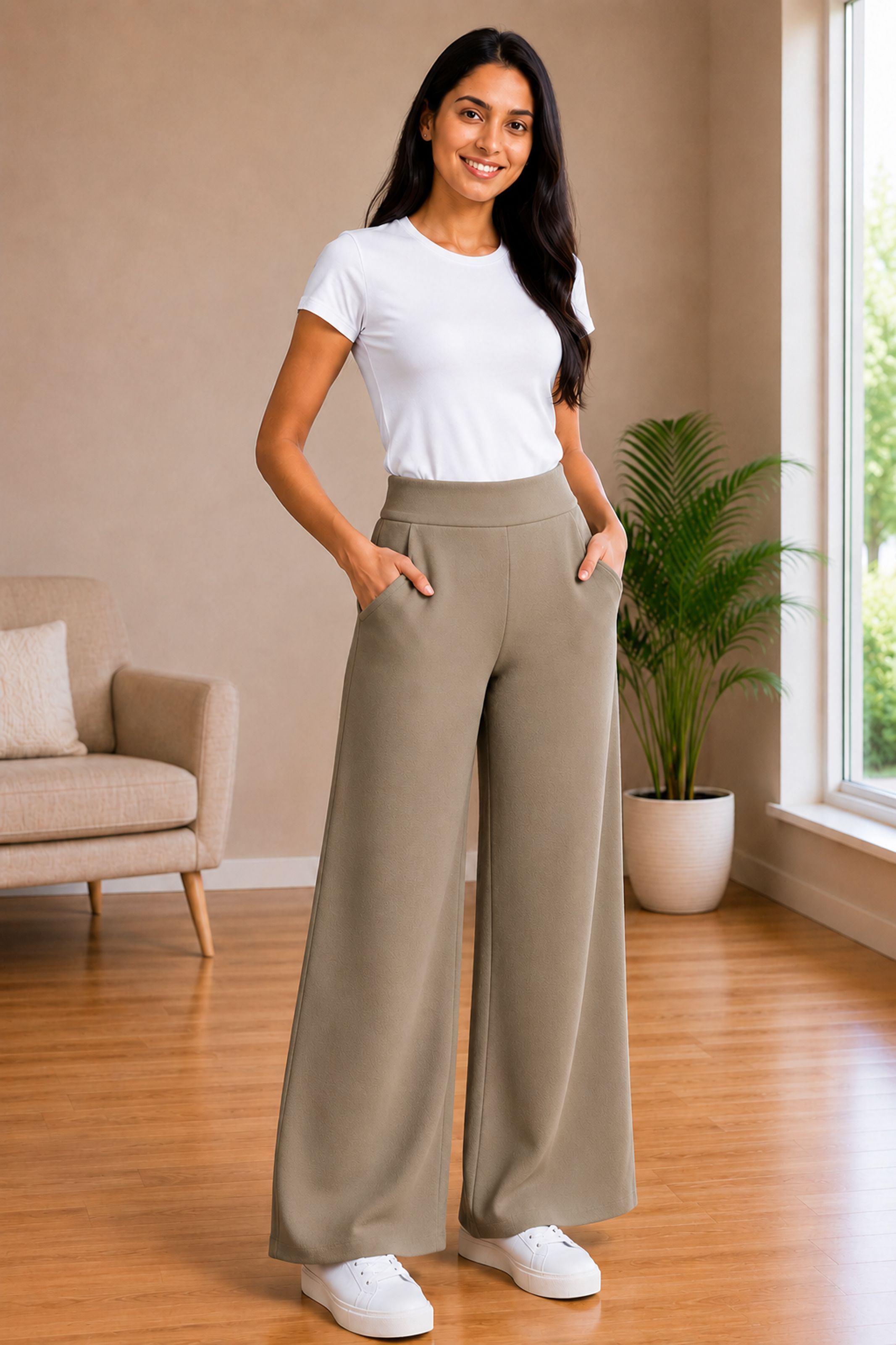 jackboy Women Straight Fit Beige Polycotton Trousers-picture-28