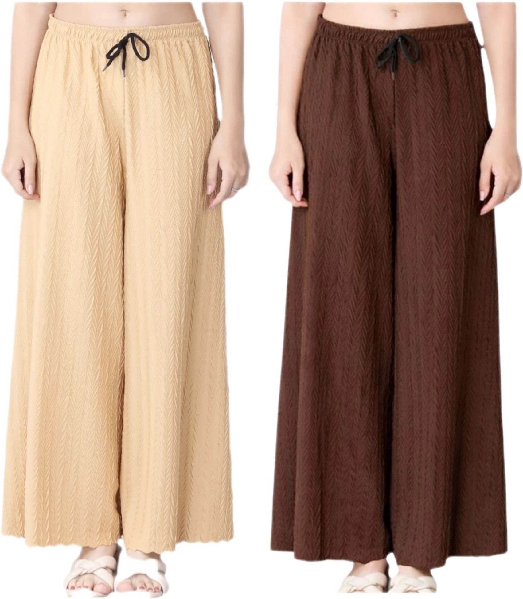 graces fashion Pack of 2 Women Loose Fit Cream, Brown Lycra Blend Trousers-picture-17