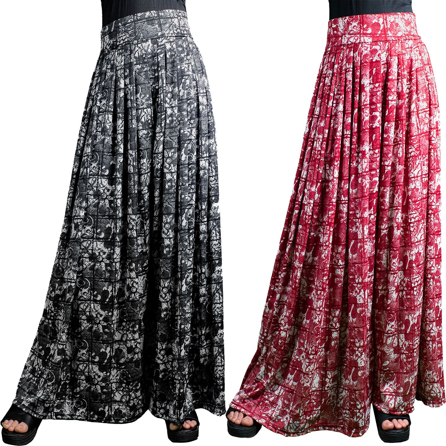 Pack of 2 Women Flared Black, Red Lycra Blend Trousers-image-44