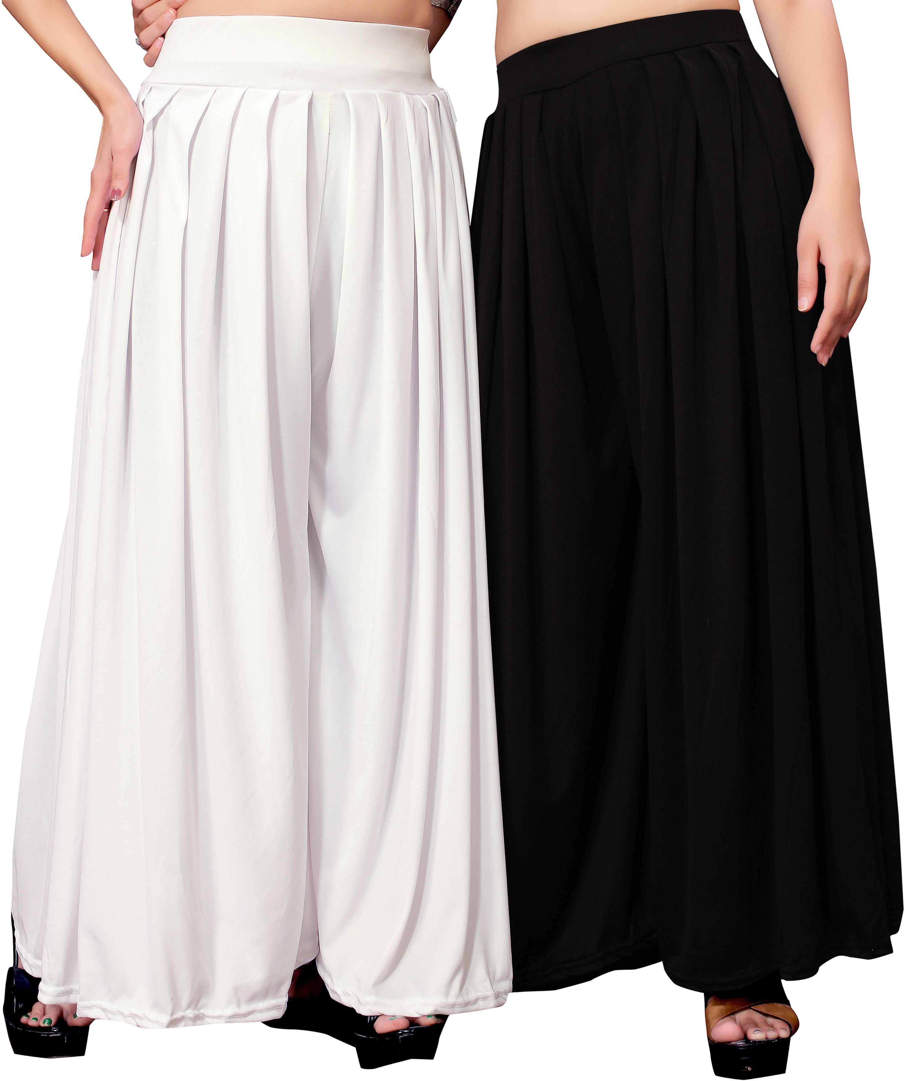 anti wrinkle designer Pack of 2 Women Flared White, Black Lycra Blend Trousers-picture-11