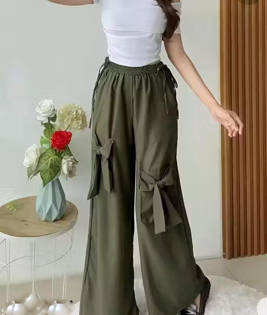 Women Regular Fit Dark Green Cotton Blend Trousers-image-5
