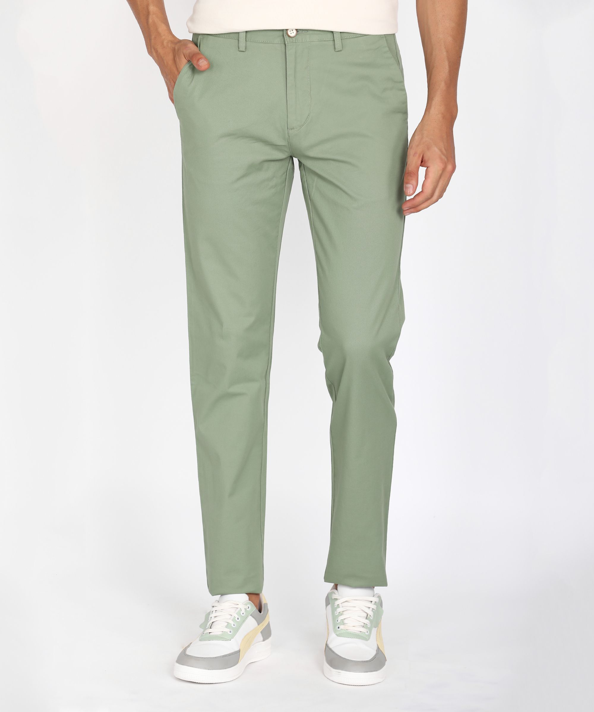 peter england Men Skinny Fit Light Green Cotton Blend Trousers-picture-21