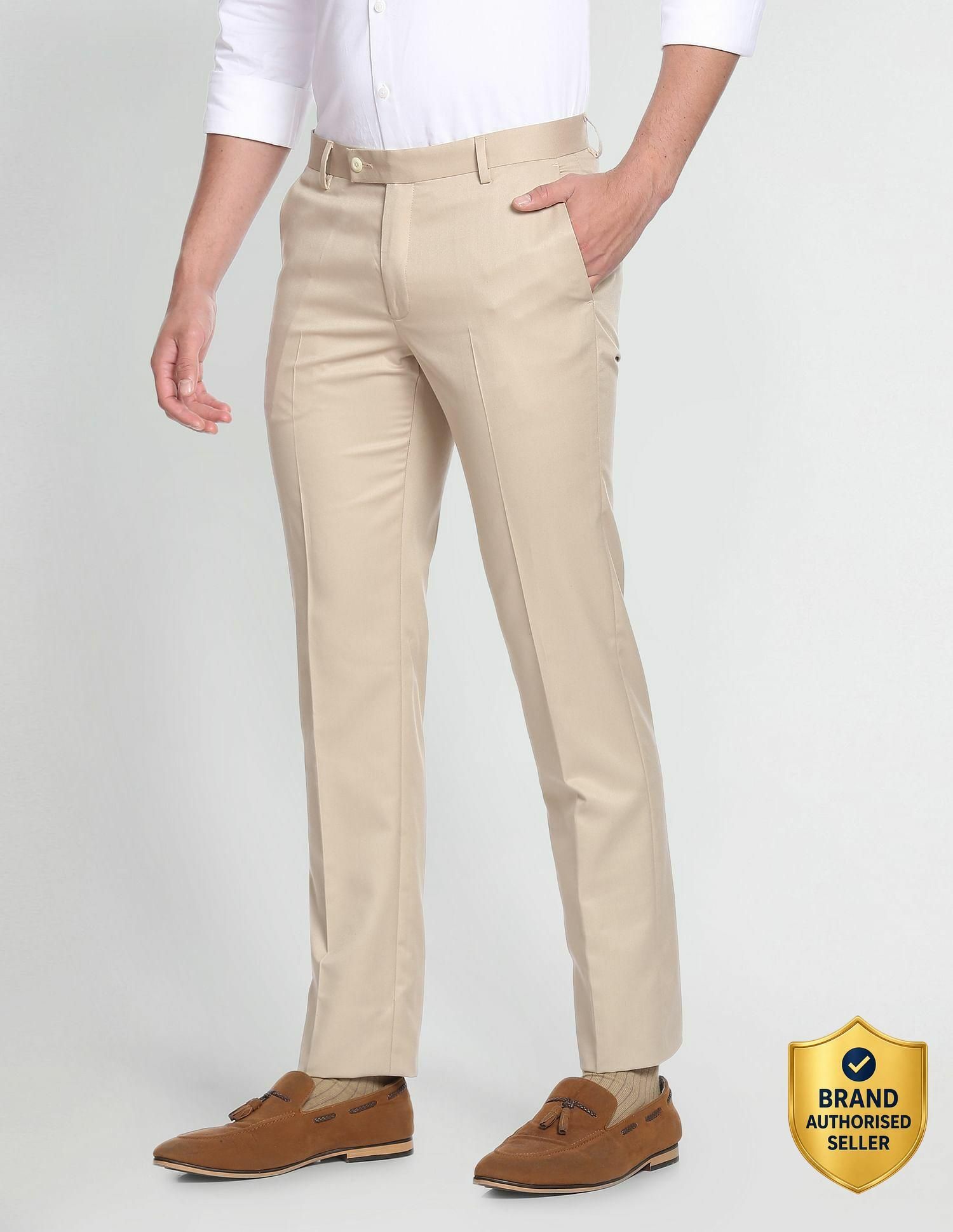 arrow Men Regular Fit Beige Viscose Rayon Trousers-picture-12