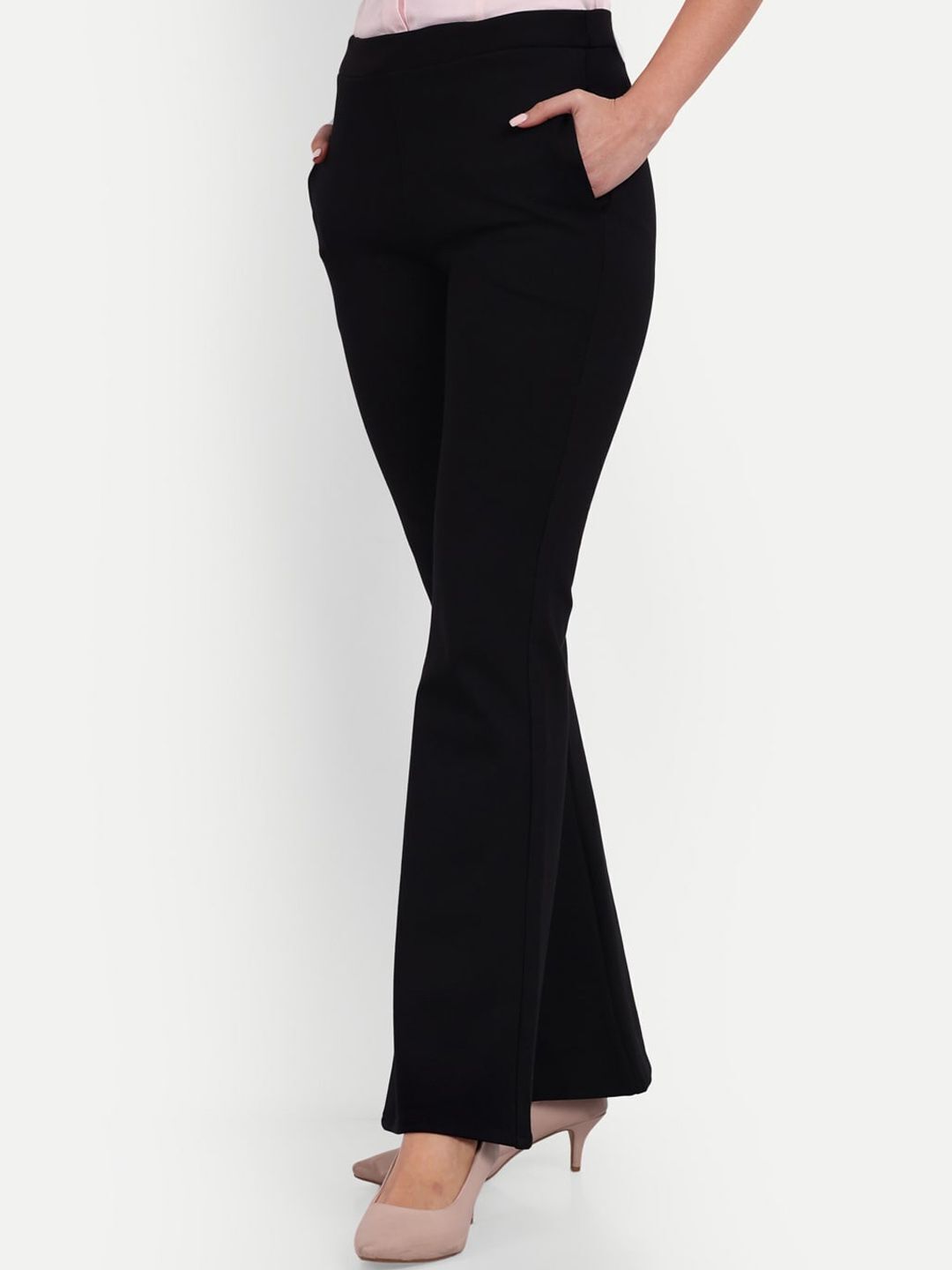broadstar Women Flared Black Lycra Blend Trousers-picture-46