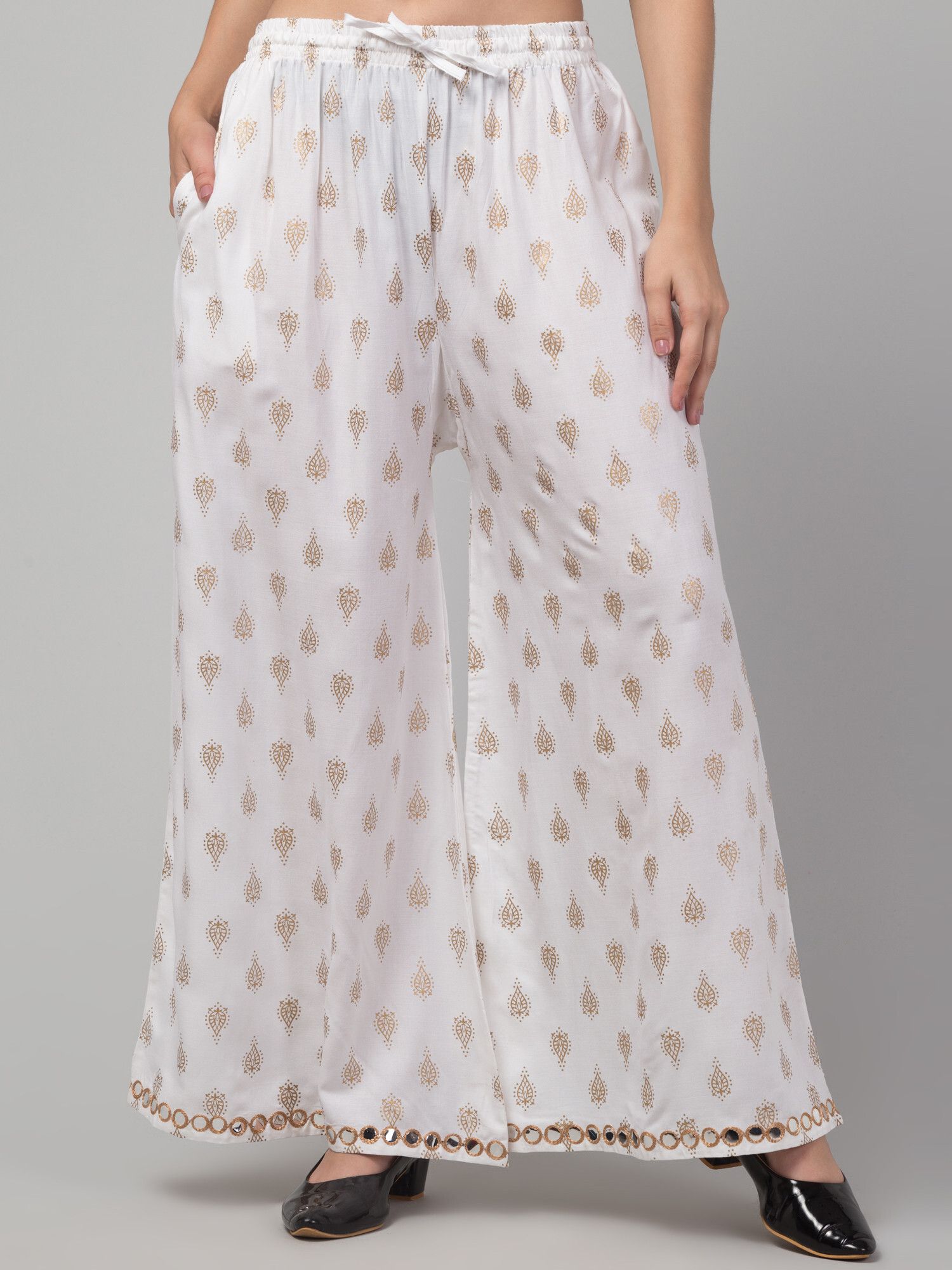 Women Relaxed White Viscose Rayon Trousers