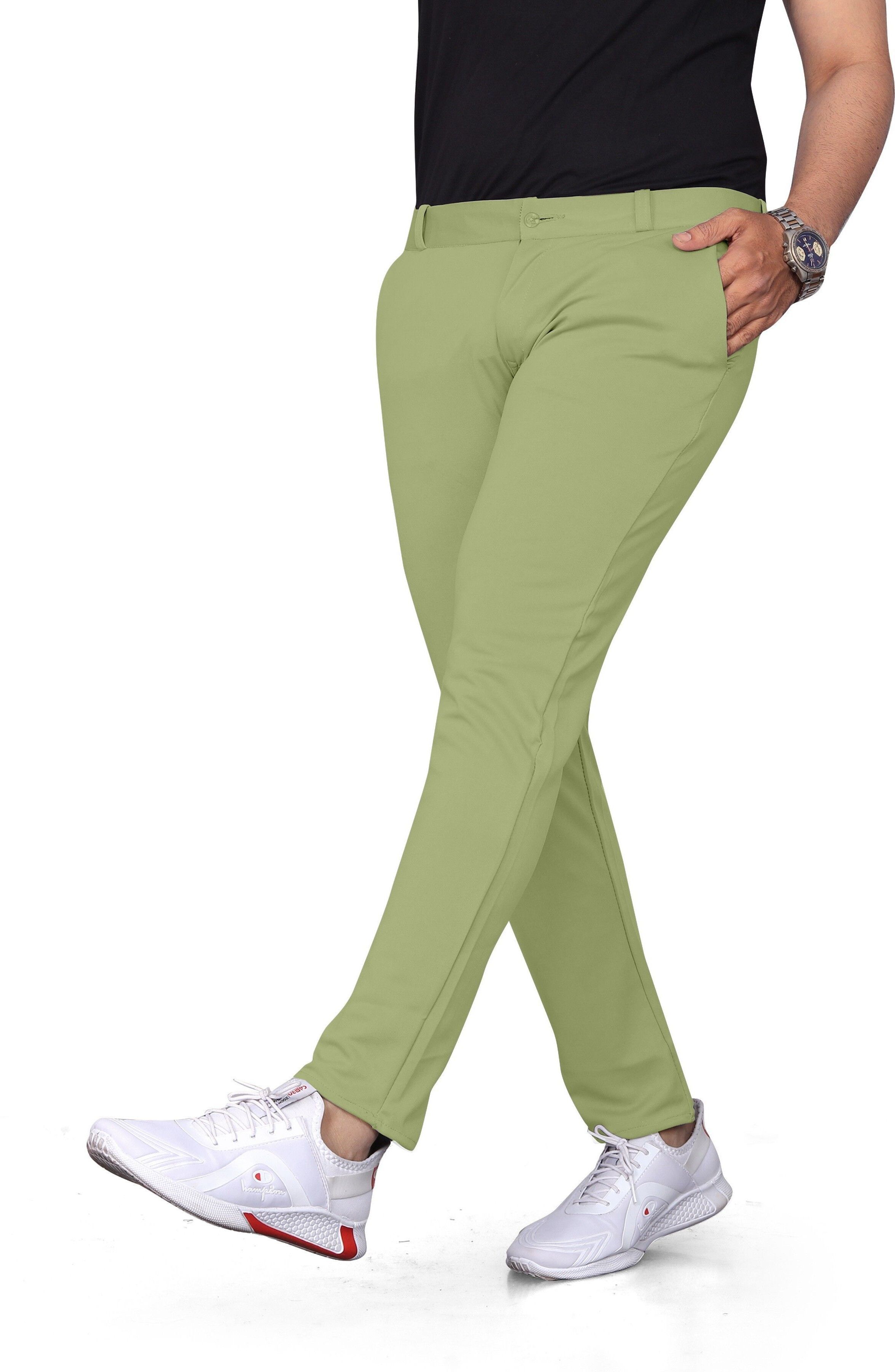 bidatsh trend Men Slim Fit Light Green Lycra Blend Trousers-picture-33