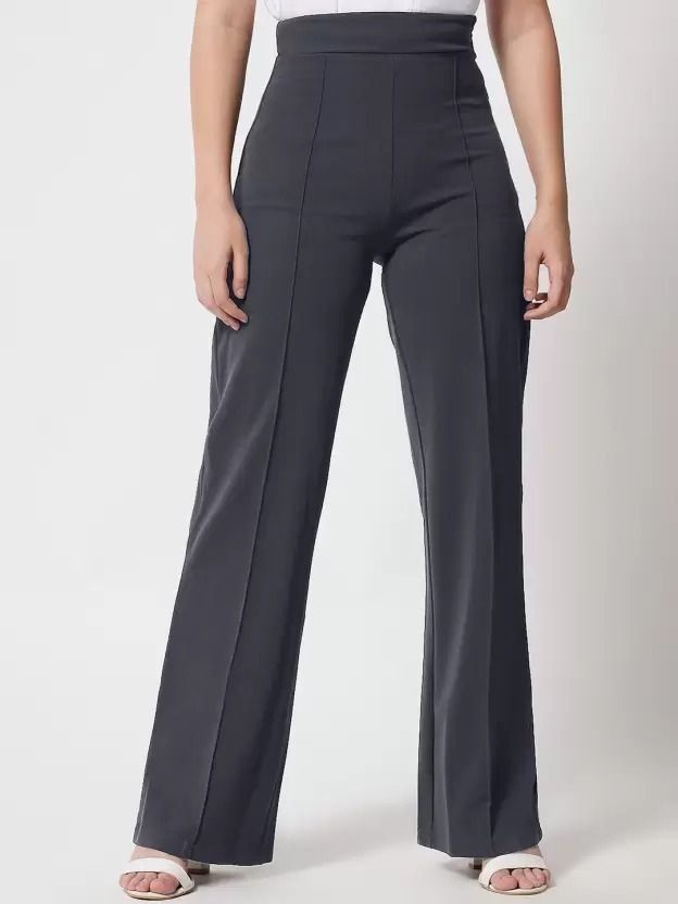 tykun Women Regular Fit Grey Cotton Blend Trousers-picture-0