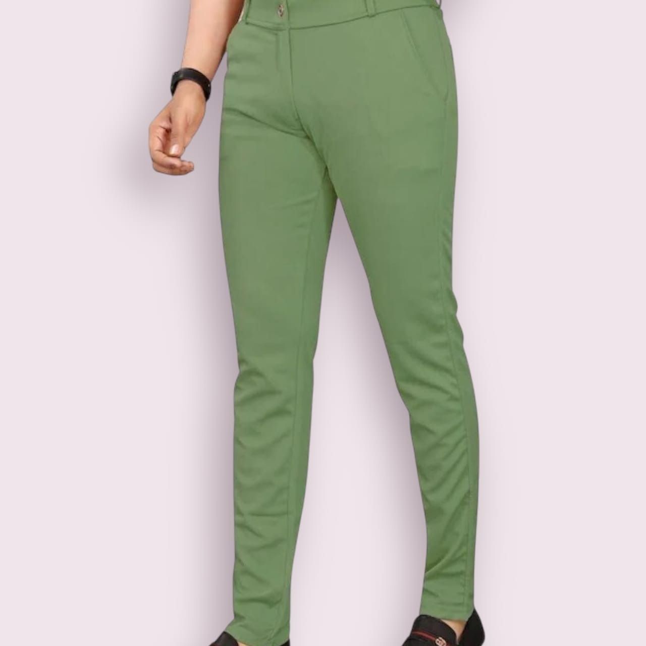bidatsh trend Men Slim Fit Green Lycra Blend Trousers-picture-12