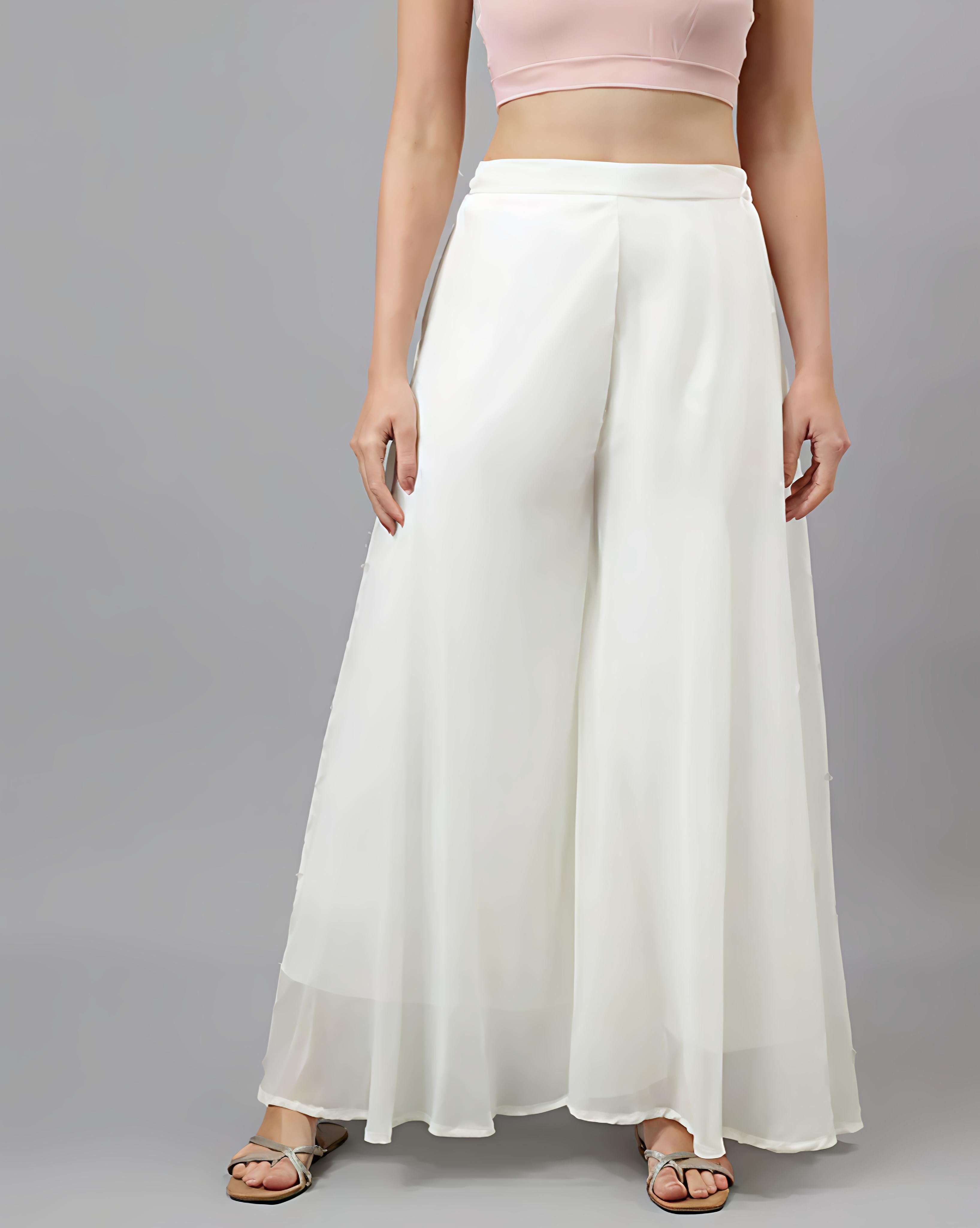 Women Relaxed White Georgette Trousers-image-17
