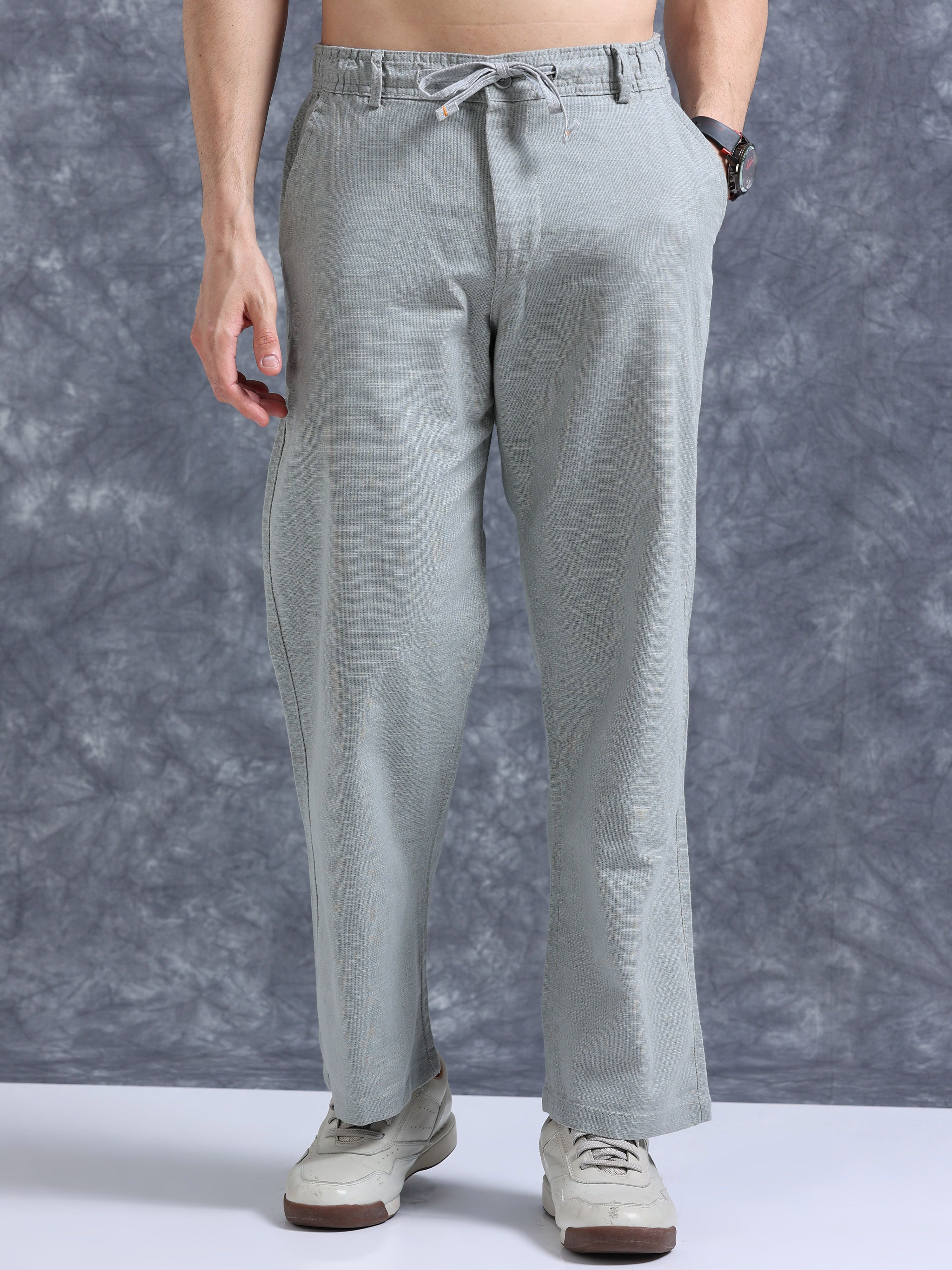 roadster Men Relaxed Light Blue Pure Linen Trousers-picture-34