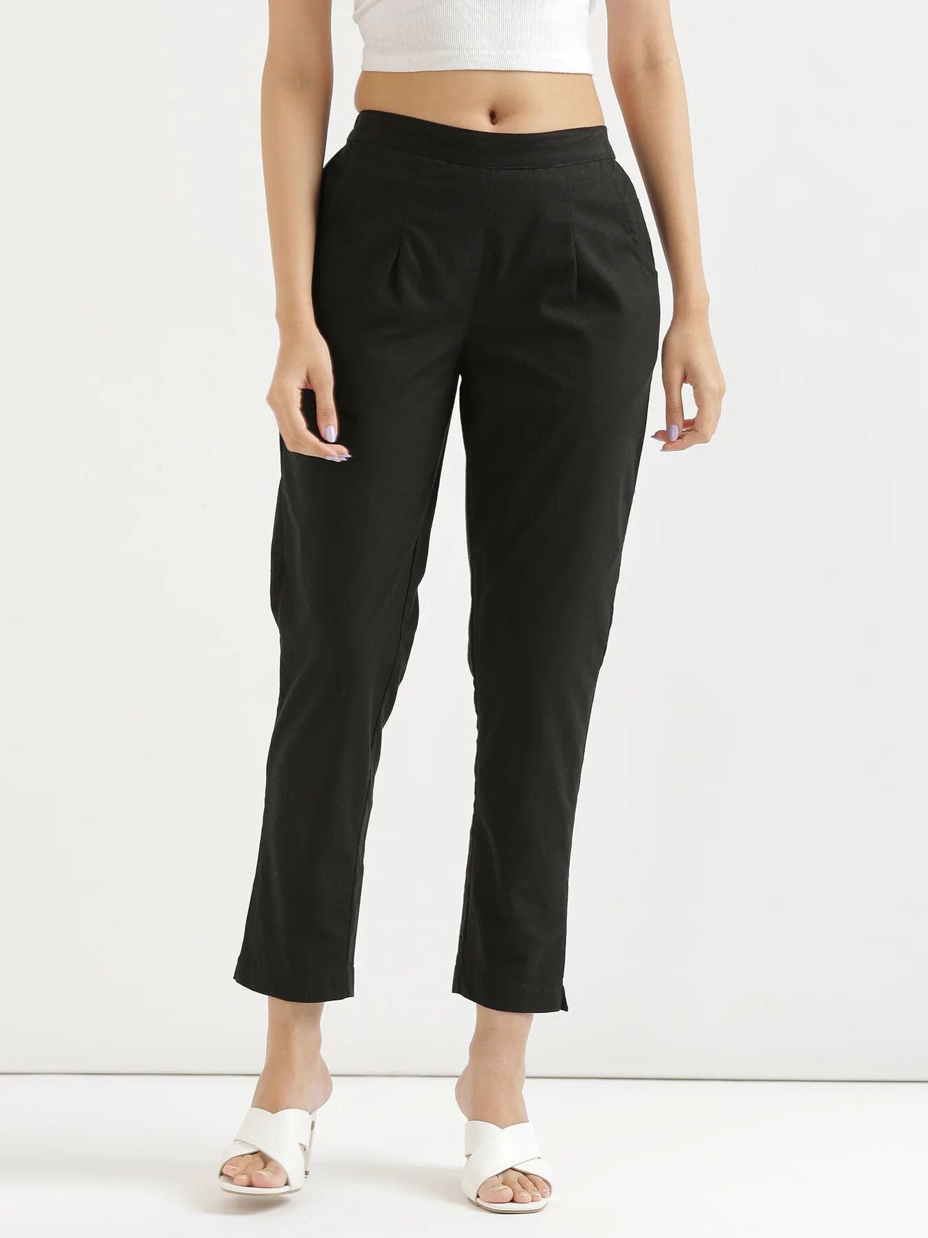 chiraiyaa Women Regular Fit Black Pure Cotton Trousers-picture-35