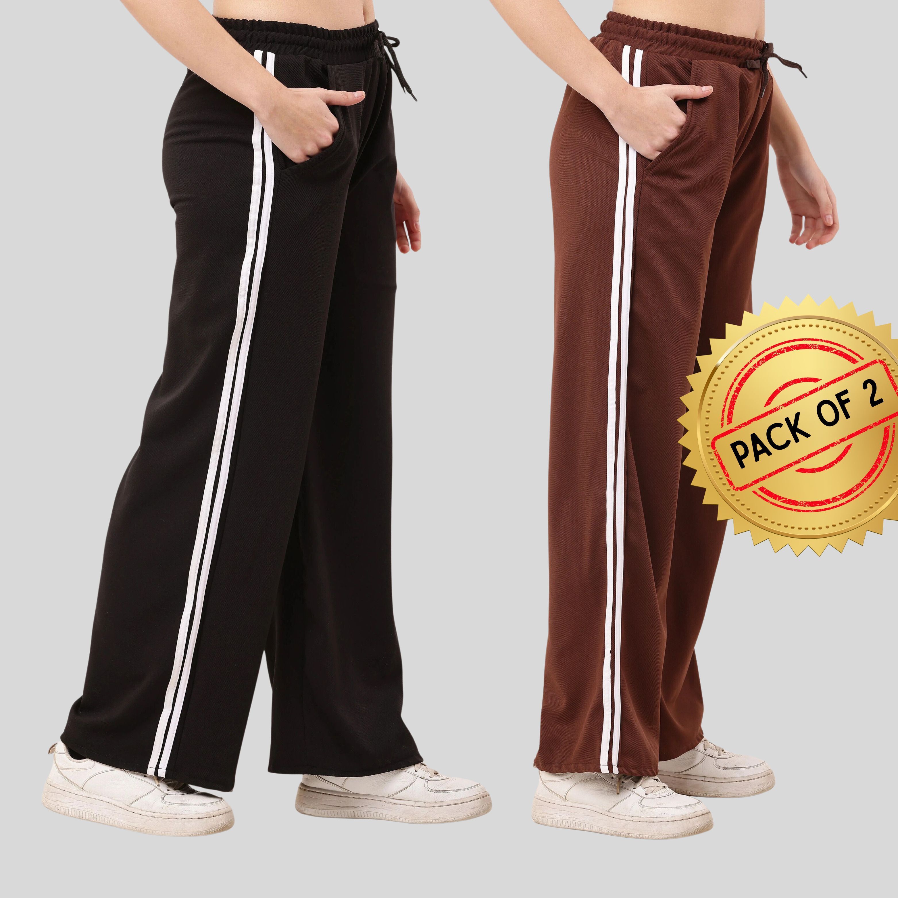 stylerags Pack of 2 Women Striped Black, Brown Track Pants-picture-25