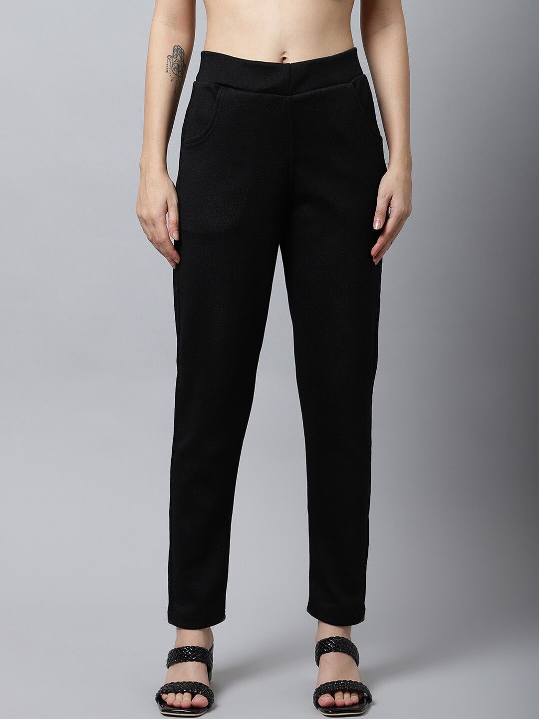 legitlooks Women Comfort Fit Black Wool Trousers-picture-11